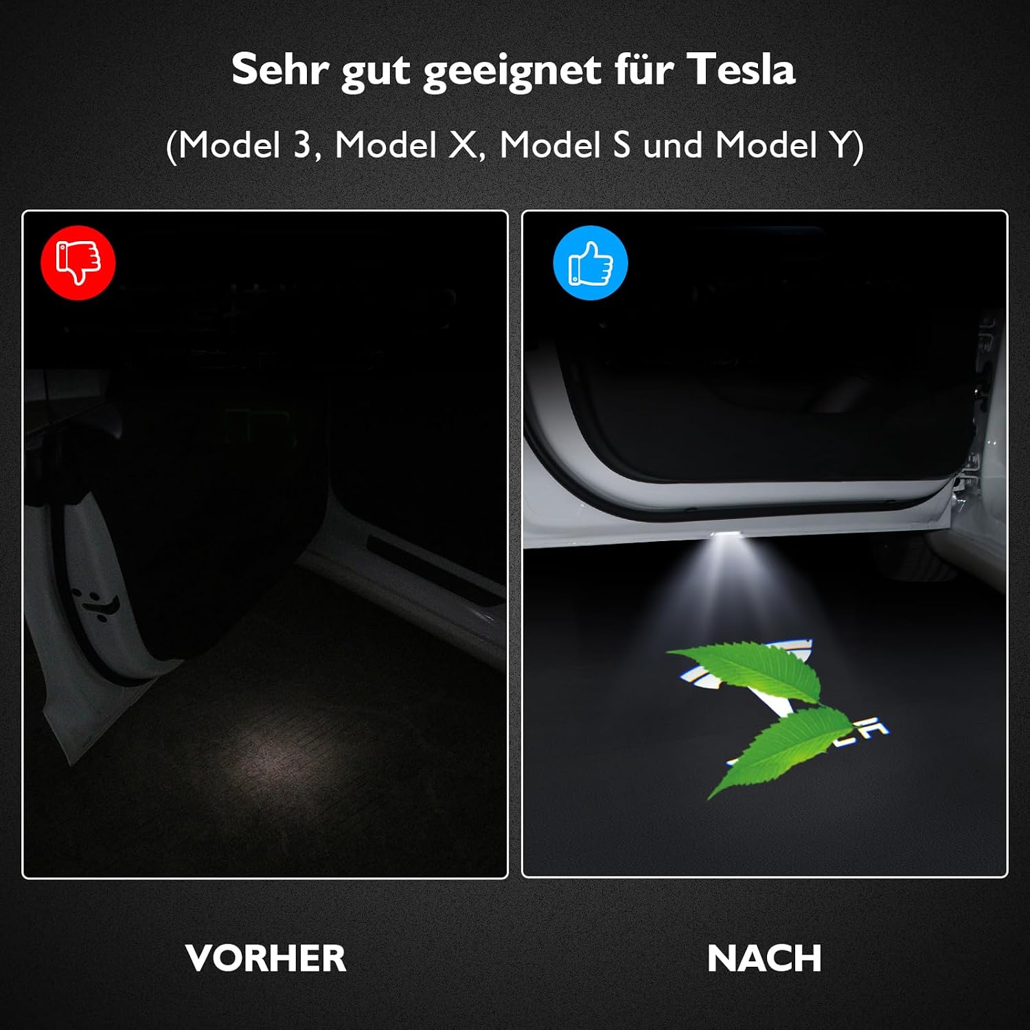 Thumbnail 5 de VIHIMAI 4er Set Tesla Autotür LED Logo Projektoren – kompatibel mit Model Y/3/S/X