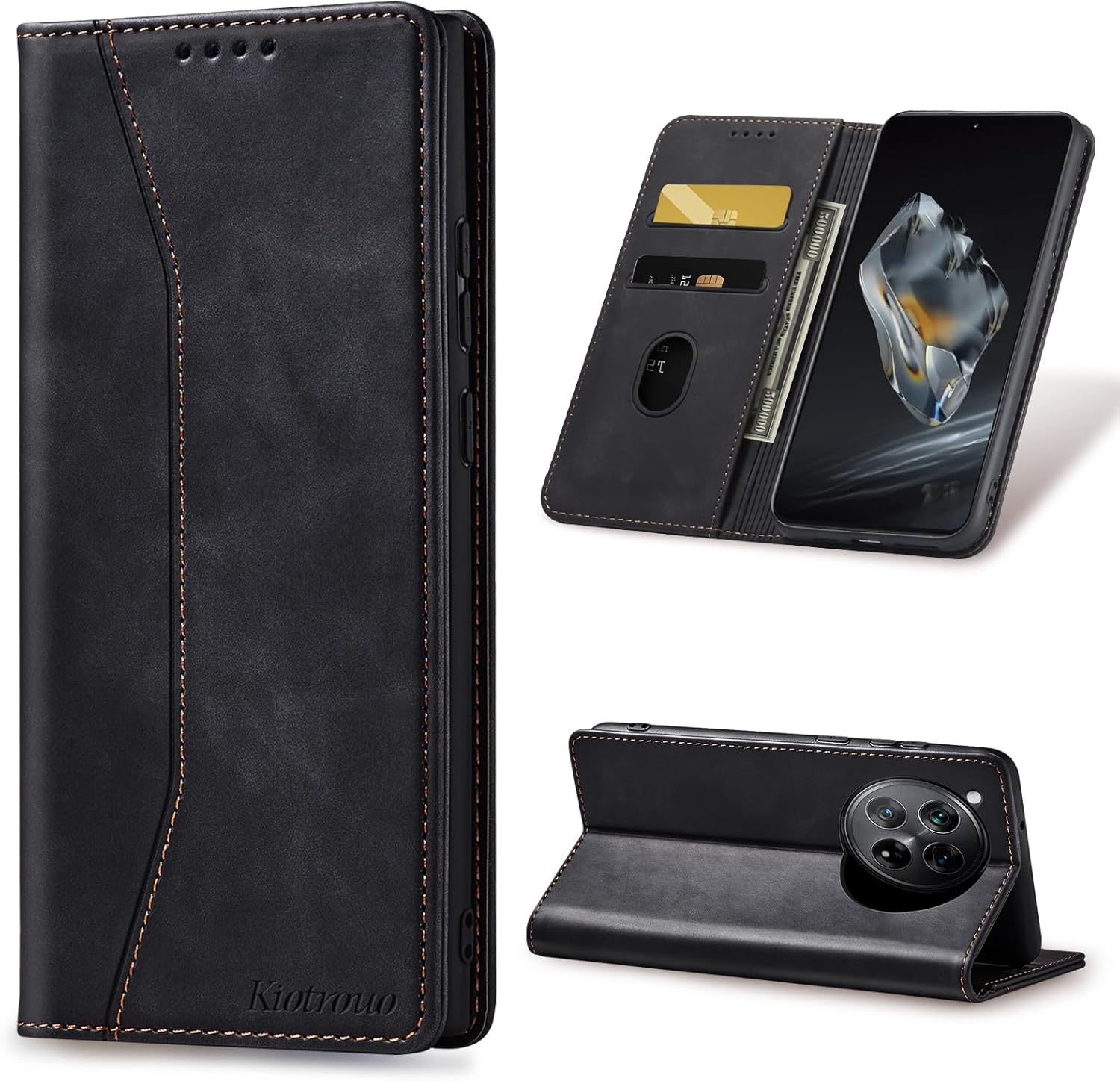 Detalle de KIOTROUO Case for OnePlus 12 Leather Wallet Case with Card Holder, Kickstand, Magnetic Closure