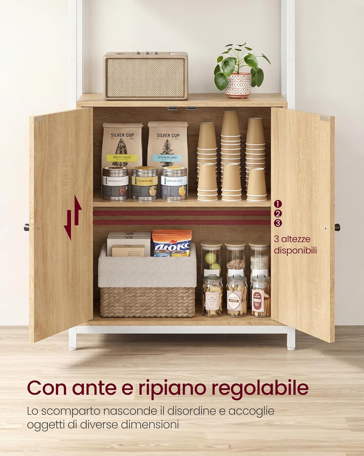 Thumbnail 4 de VASAGLE LLS133YA01 Libreria verticale a 6 ripiani con anta, struttura in metallo e pannelli Rovere dorato/bianco opaco