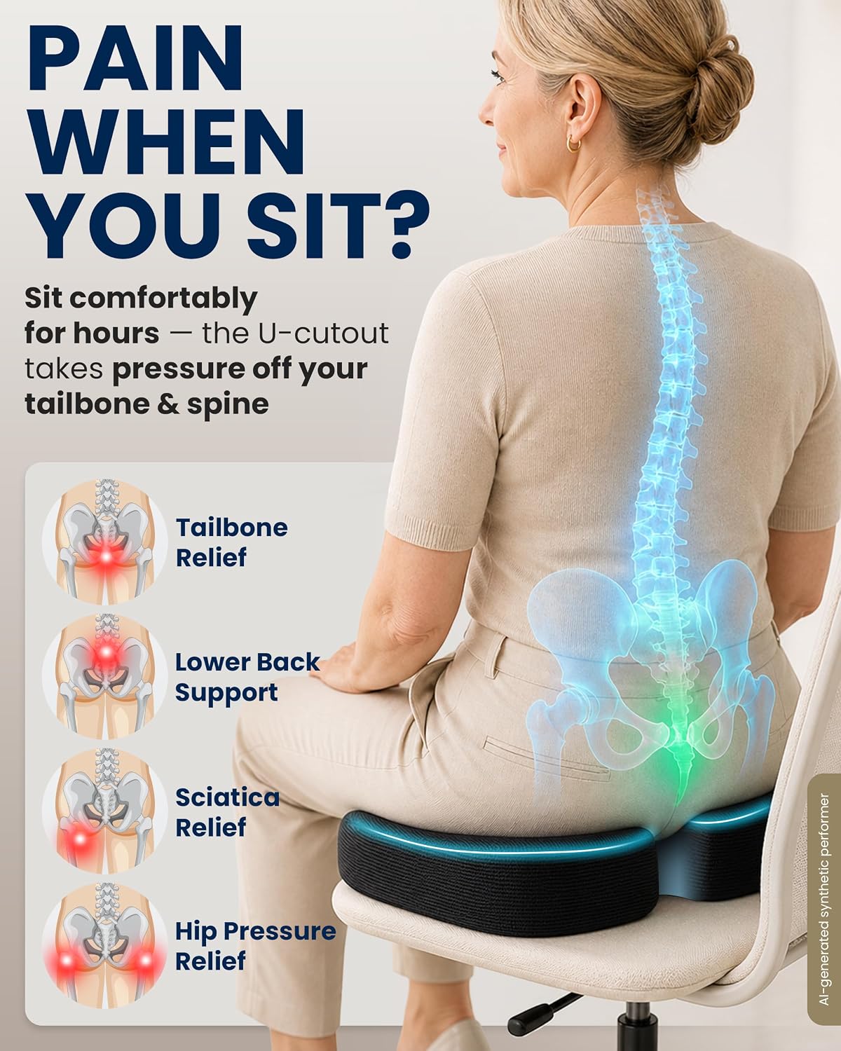Thumbnail 1 de 5 Stars United ergonomic seat cushion 46 x 36 x 7.5 cm