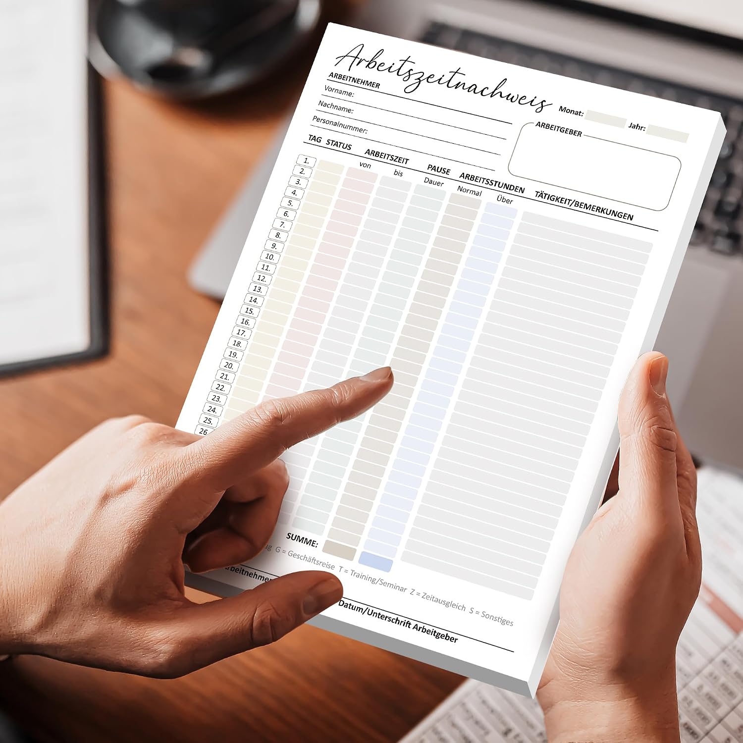 Thumbnail 5 de BIROYAL Stundenbuch für Arbeit – Stundennachweis im DIN A4-Block, 31 Tage pro Blatt, monatliche Zeiterfassung