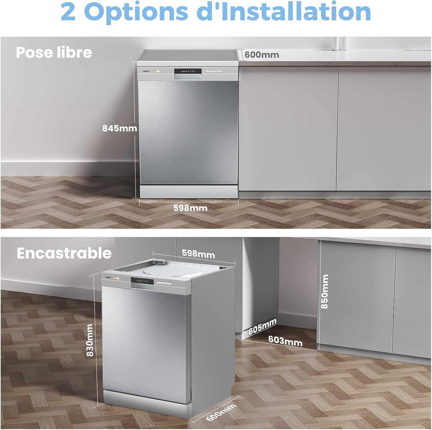 Detalle de COMFEE CDWPF1201PS – Lave-vaisselle Pose Libre 60 cm, 12 Couverts