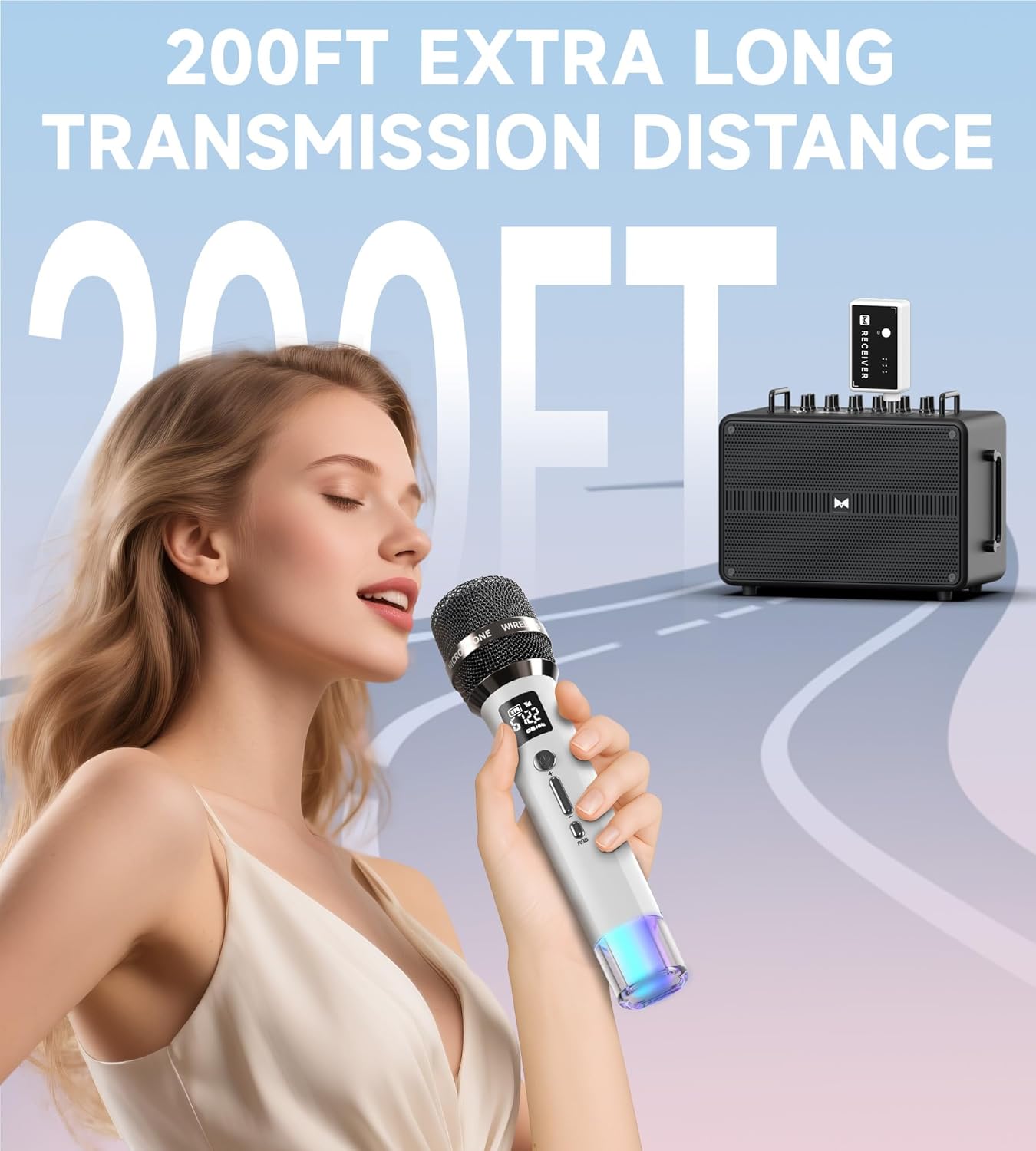 Detalle 2 de ECHOMUSSY YA-07 Dual Wireless Karaoke Microphones with RGB Lights