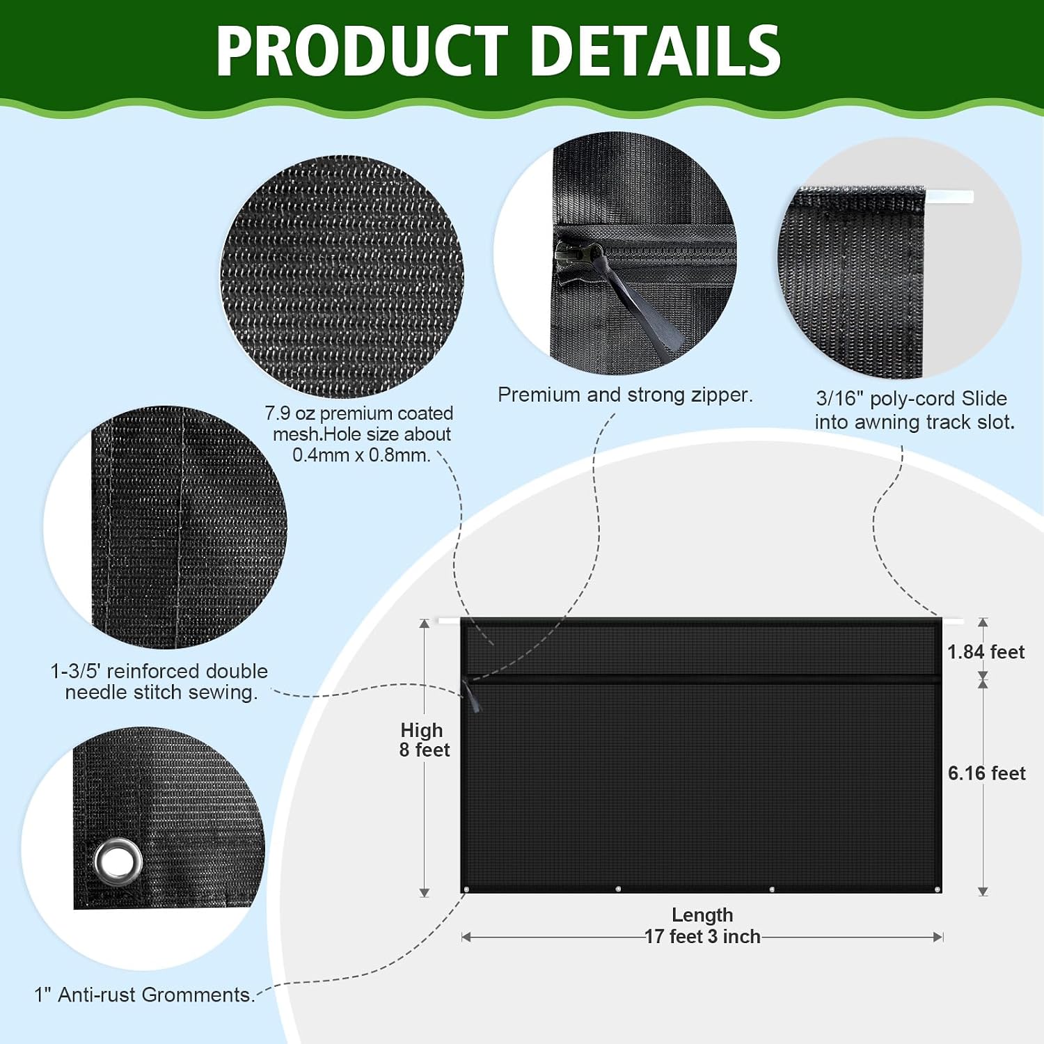 Detalle 2 de Dulepax RV Awning Shade Screen 8' x 17'3