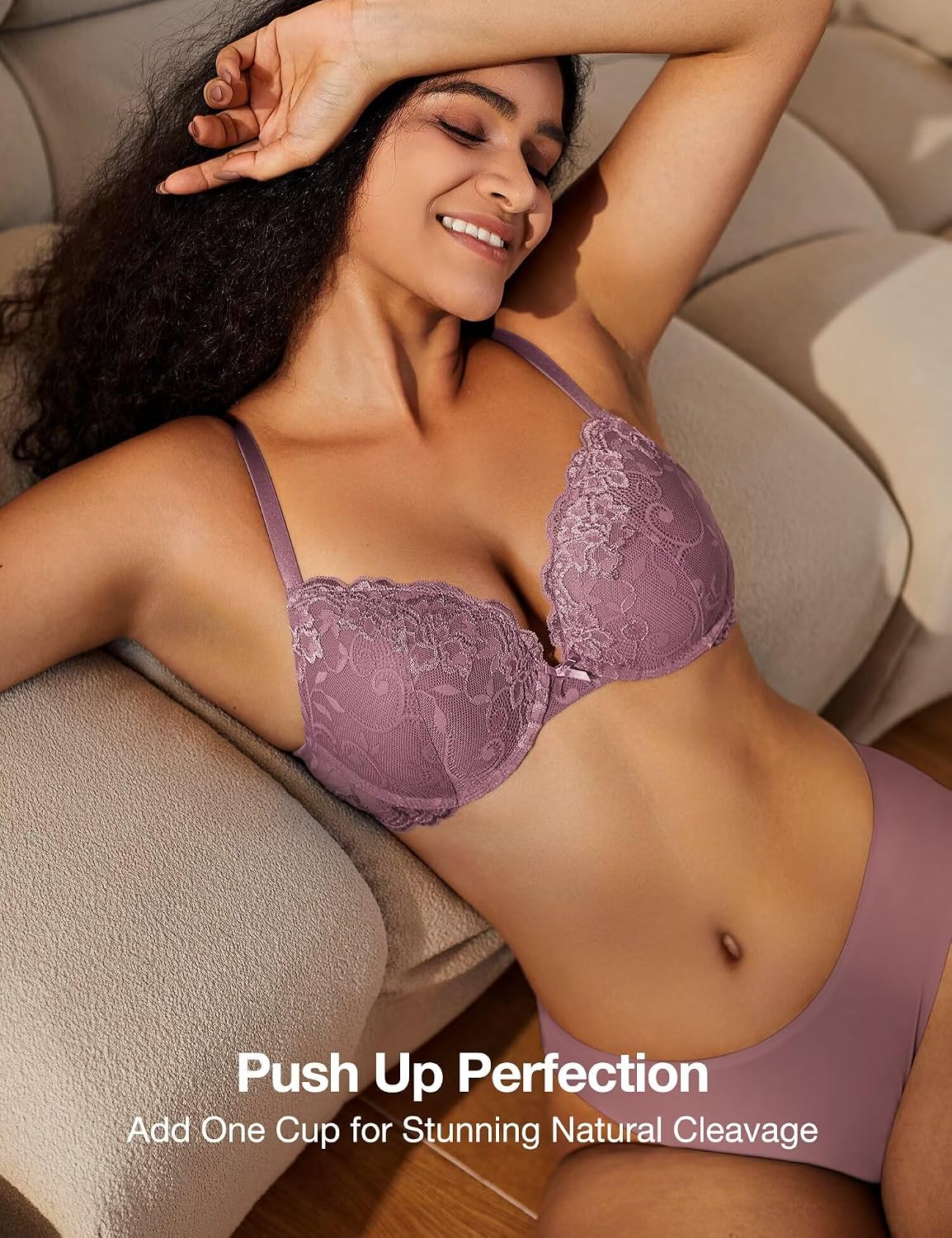 Detalle de Deyllo Push-Up-BH für Damen mit Spitze – gepolsterter Bügel-BH mit Trägern zum Verstellen
