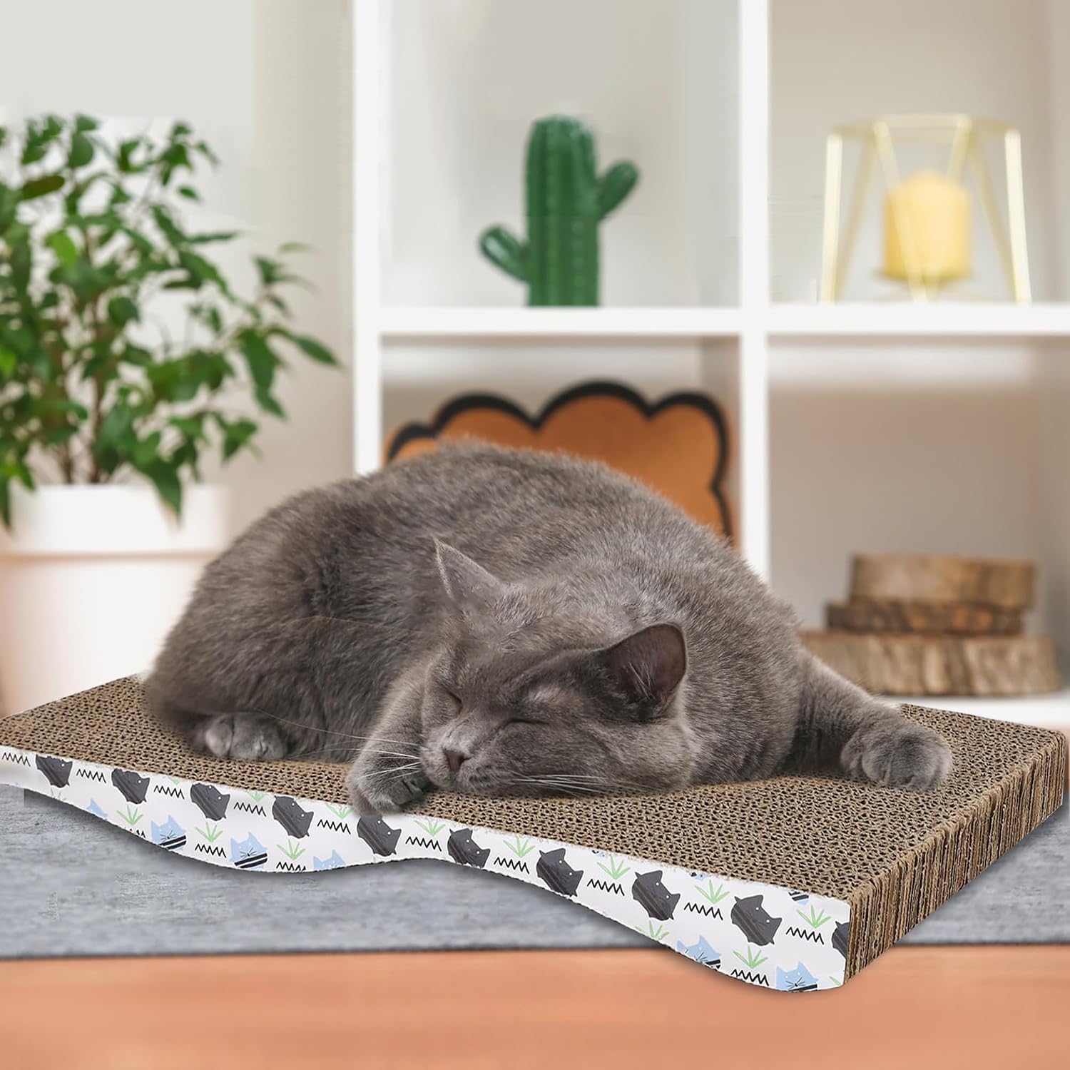 Thumbnail 5 de OMATSBEH 2 Pack Cat Scratcher Pad & Board – Cardboard Nest & Sleeping Scratcher (Grey)