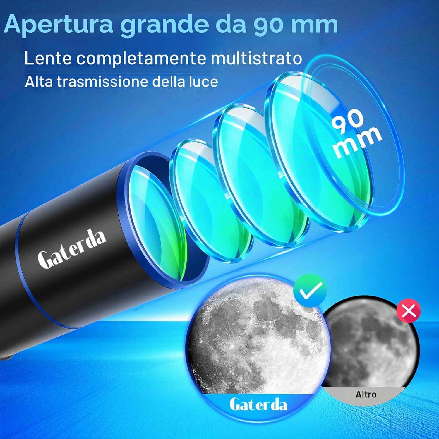 Detalle de Gaterda Telescopio Astronomico 90/550mm: strumenti utili per adulti e principianti