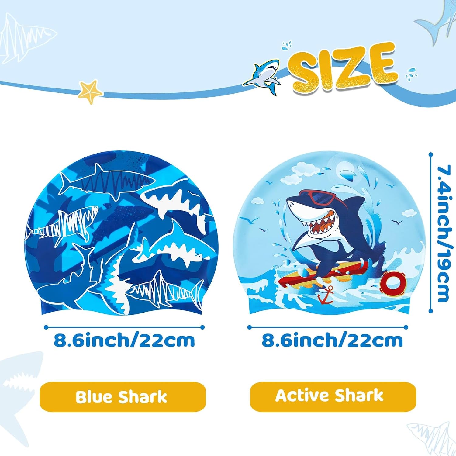 Thumbnail 1 de 2 Pack Kids Swim Cap - Durable Silicone Dinosaur Swim Caps for Boys and Girls