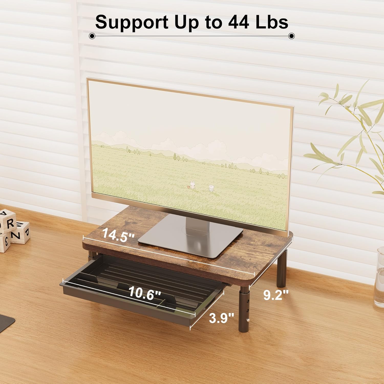 Detalle de ETHU Monitor Stand Riser with Drawer 3‑height settings 🖥