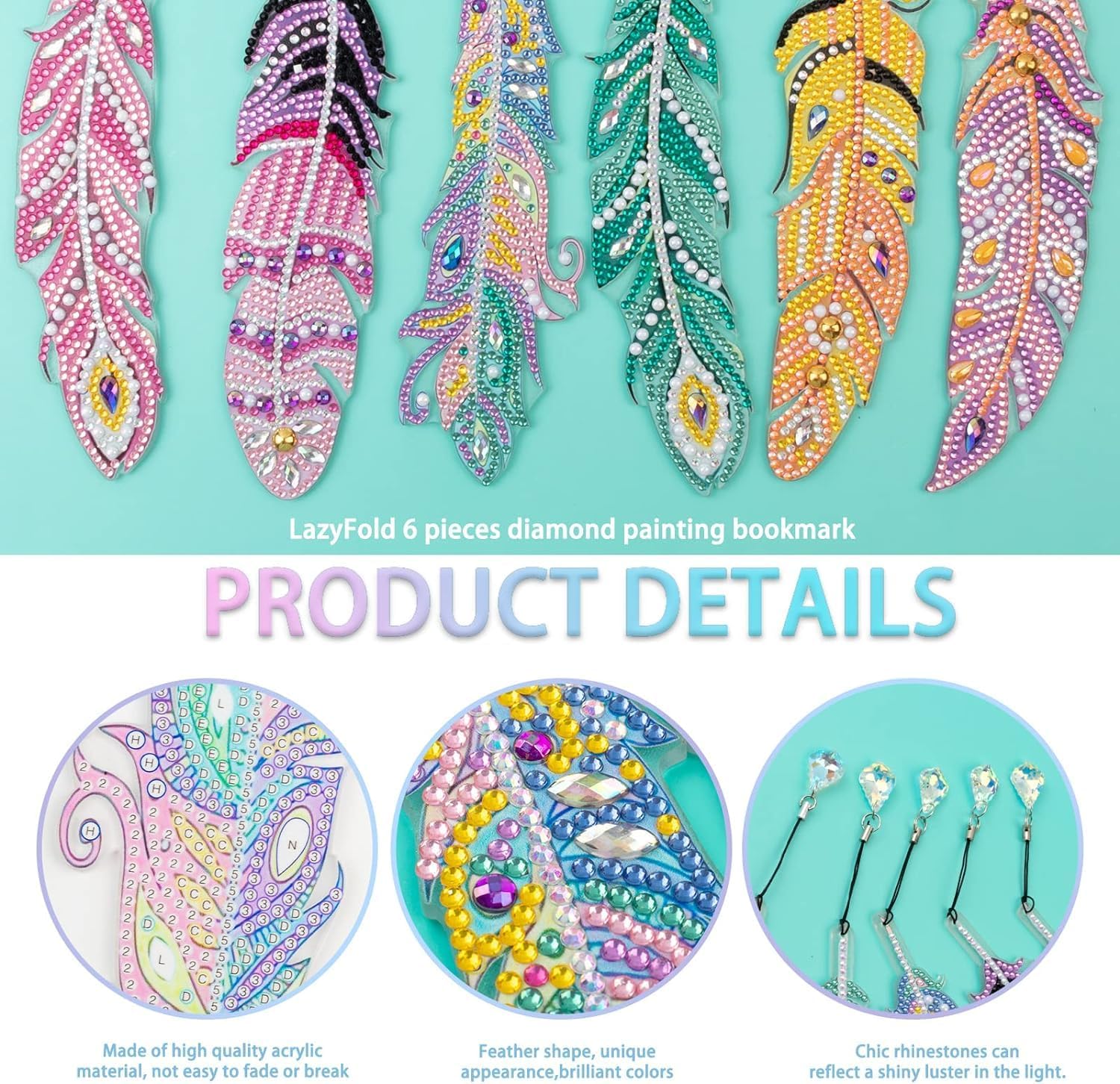 Thumbnail 1 de Jiosdo Bastelset Diamantmalerei Lesezeichen für Mädchen (6–10 Jahre) – Diamond Painting als DIY-Geschenk
