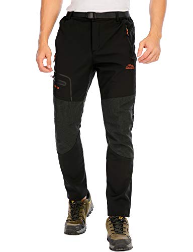 Detalle 2 de DAFENP pantalón de trekking softshell para hombre, negro, talla M y forro polar