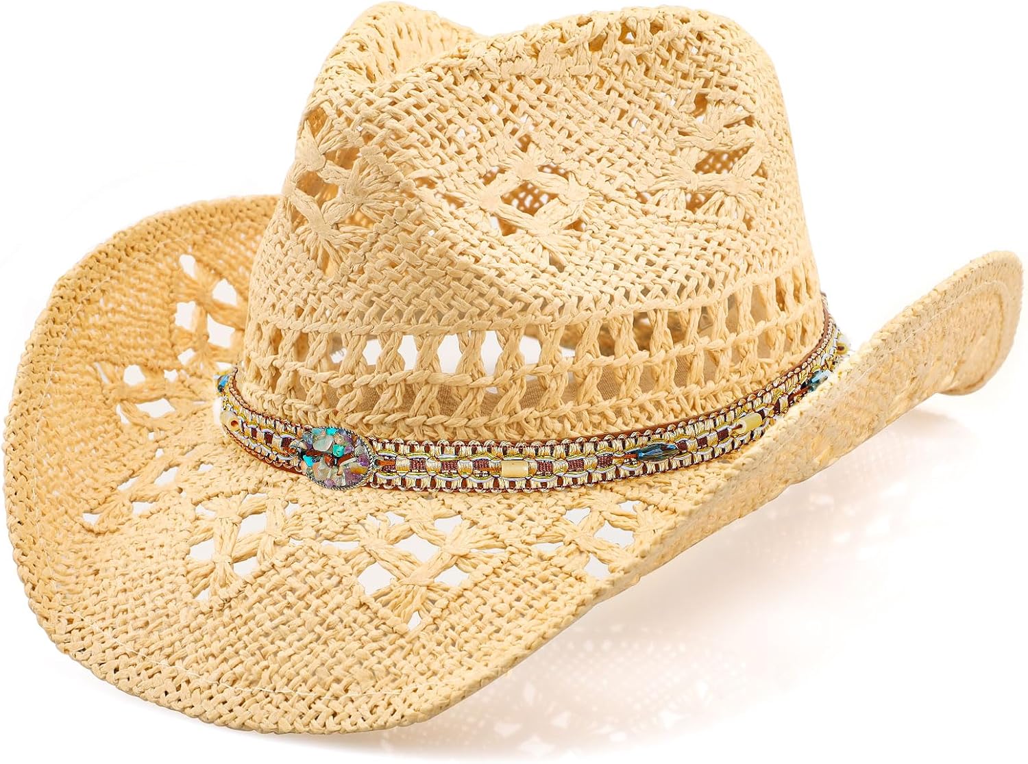 Detalle de WQWOVRVO Straw Cowboy Hat, Natural Straw