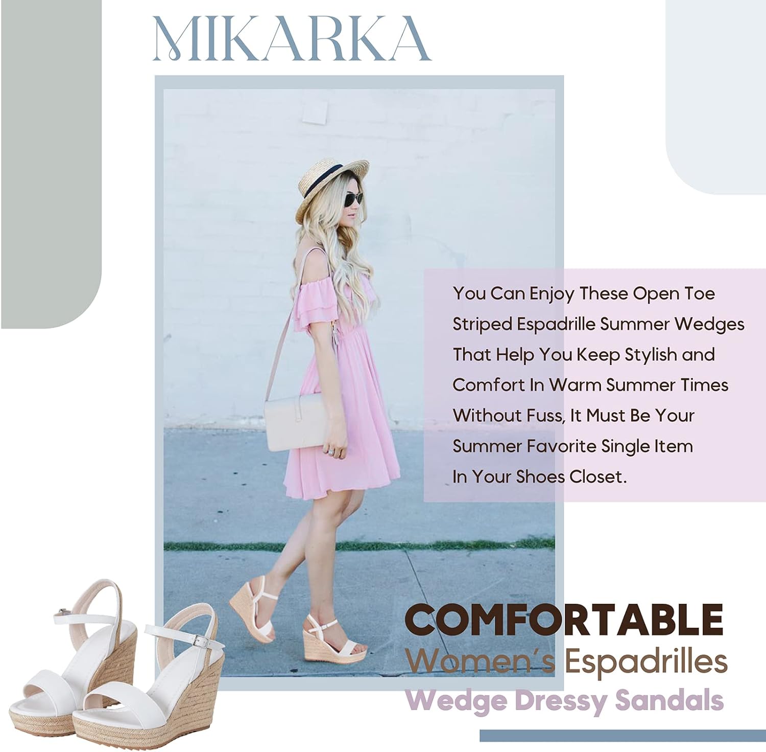 Thumbnail 3 de mikarka Women’s Espadrille Wedge Sandals with Ankle Strap Platform Wedges