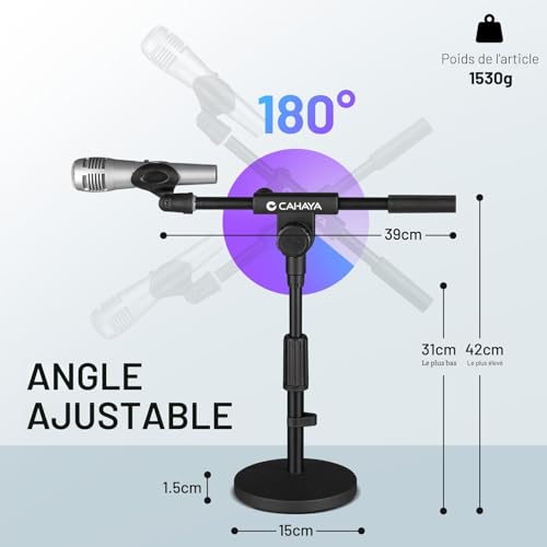 Detalle 2 de CAHAYA Pied Micro de Bureau Stable Réglable 180°, Base Lourde 1058 g — Support robuste pour l’enregistrement