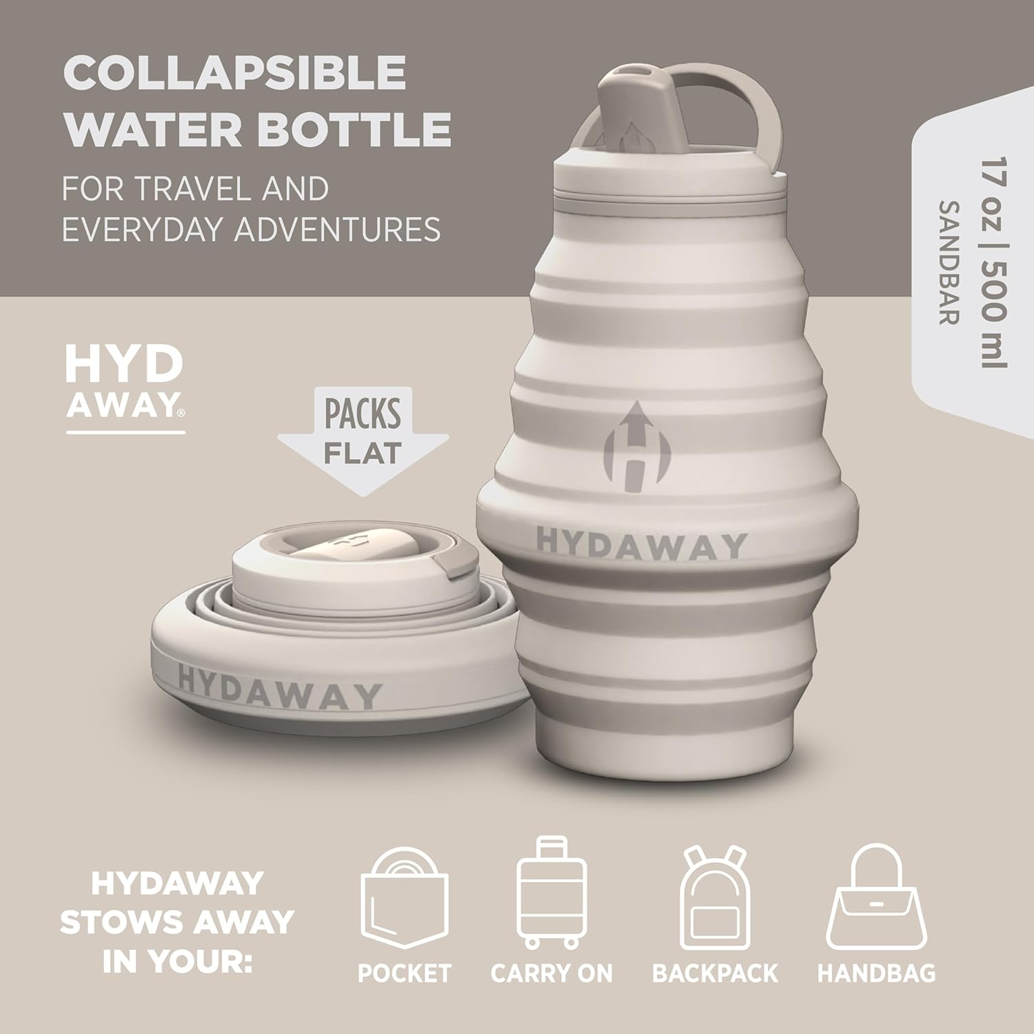 Detalle de HYDAWAY Collapsible Water Bottle - 17oz: Handy, Leakproof & BPA-free