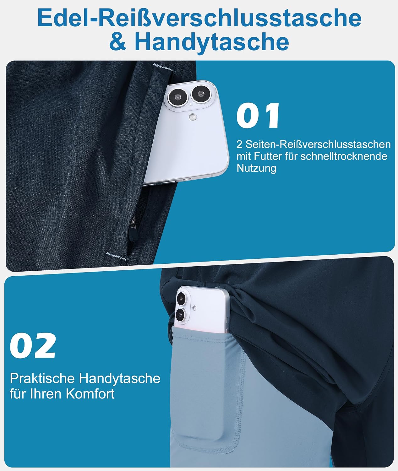 Detalle 2 de Zoofly Badehosen Herren – Schnelltrocknende Badehose mit Innenfutter, UPF50+ und praktischen Taschen