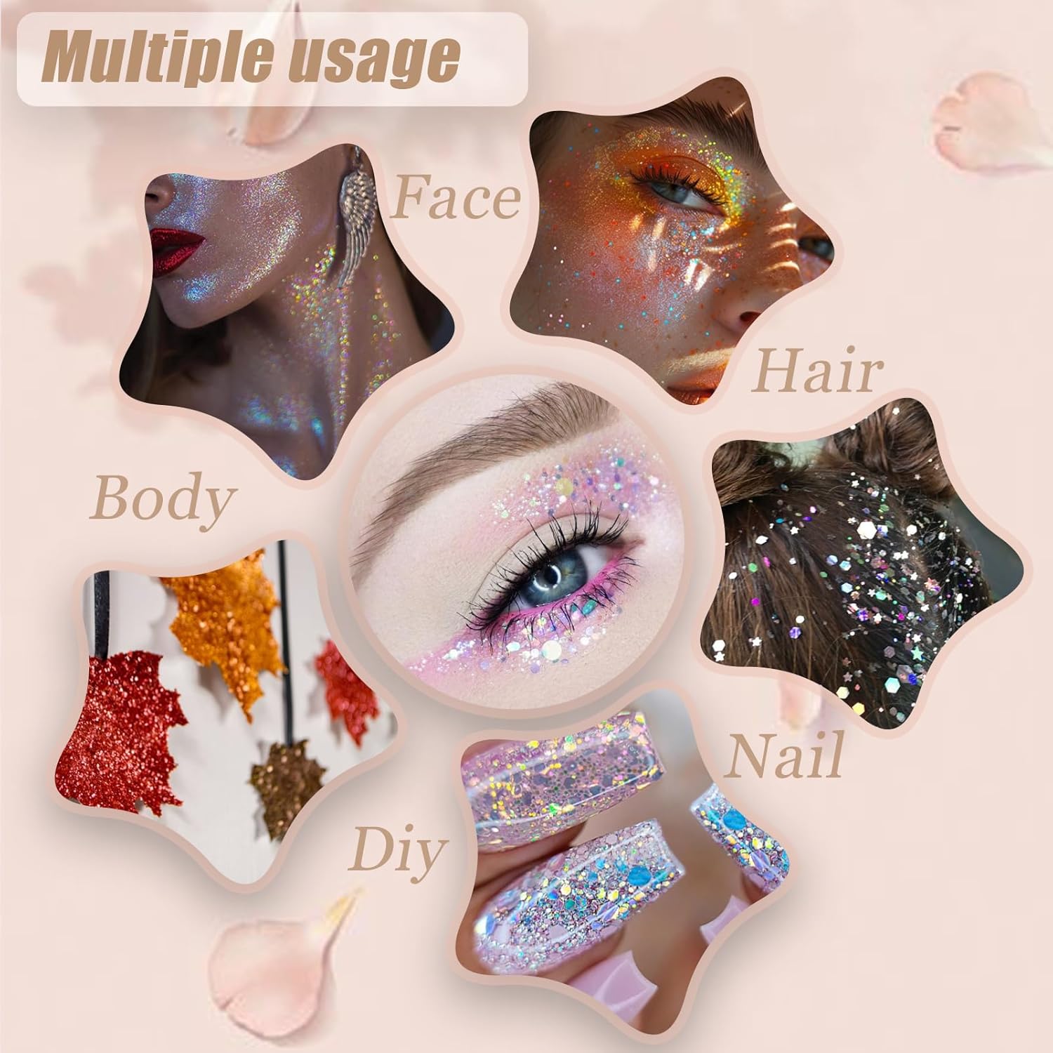 Detalle 1 de Prehot G-001 Chunky Face and Body Glitter Gel, Five-Color Sequins