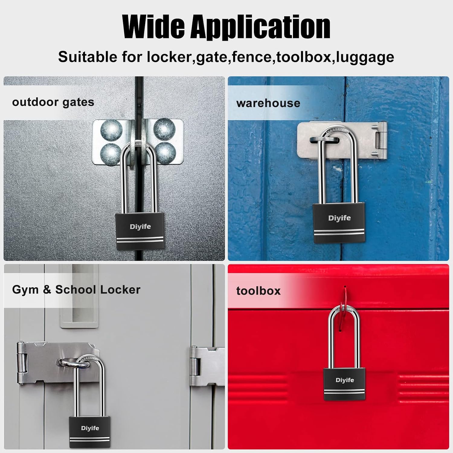 Thumbnail 6 de Diyife 2-Pack Aluminum Padlocks with Keys (40mm) – Anti-Rust, Weatherproof, 60mm Long Shackle