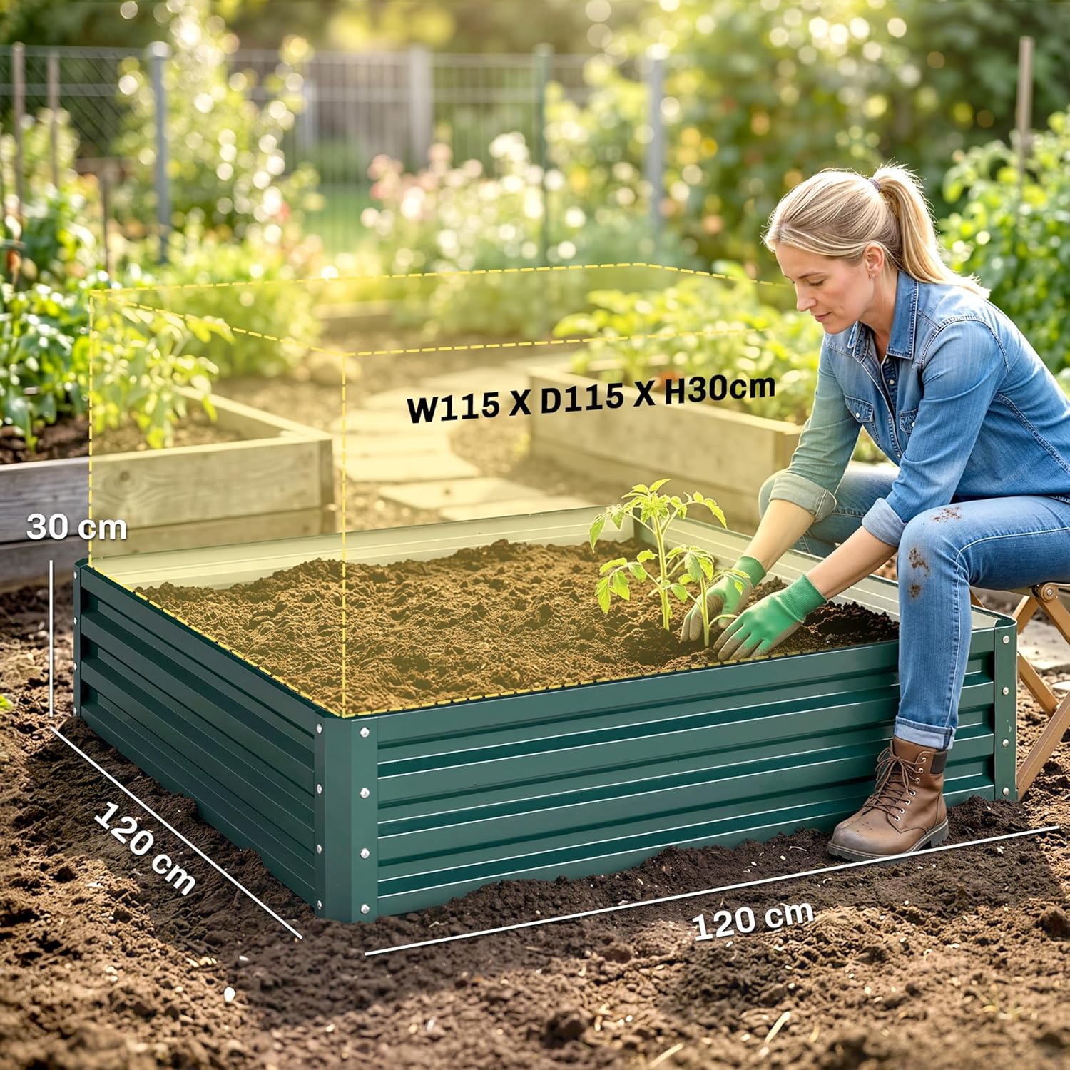 Thumbnail 5 de Outsunny Carré Potager surélevé 120x120x30 cm en acier galvanisé – Jardin, fleurs et herbes