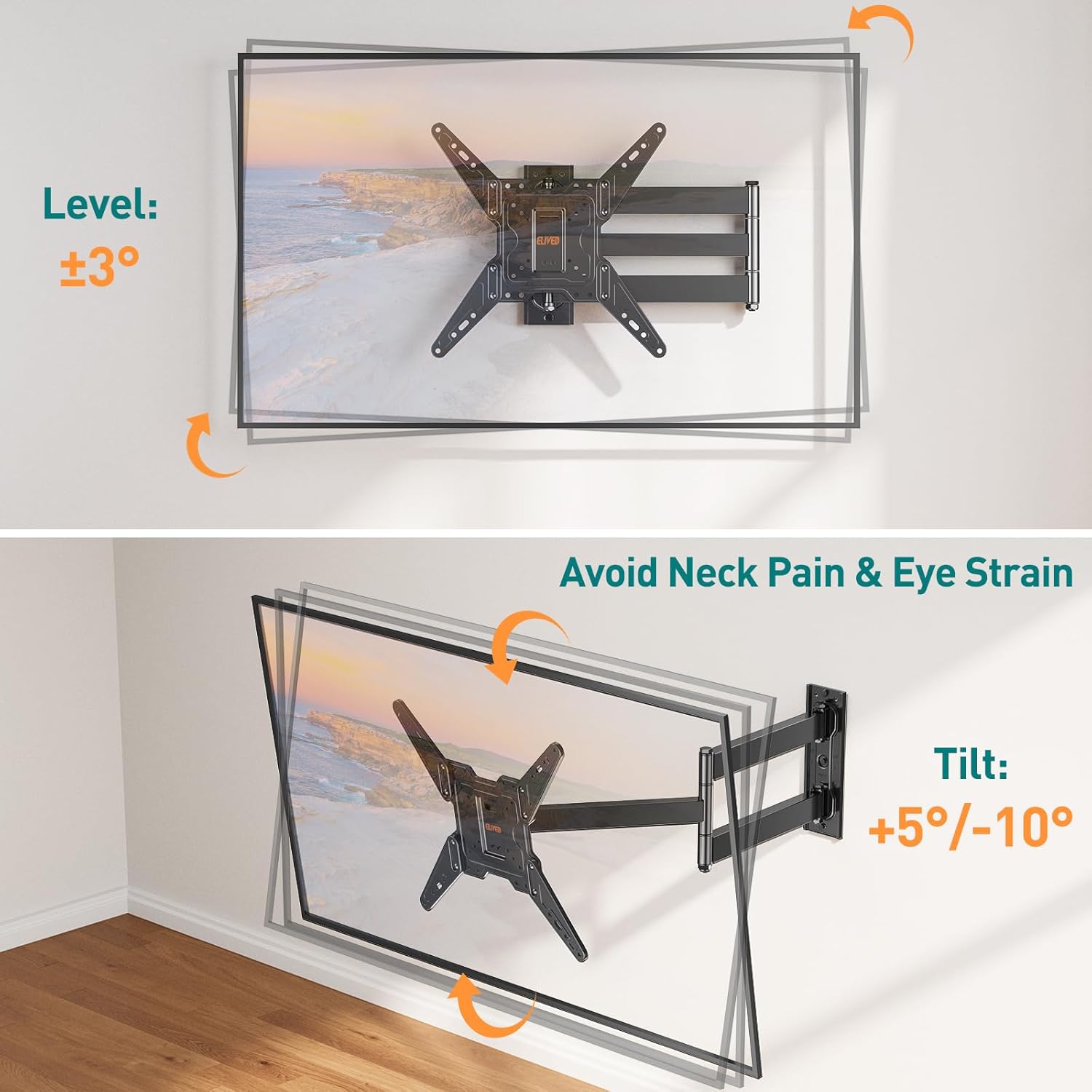 Thumbnail 3 de ELIVED TV Wall Bracket with 796mm Long Arm (Full Motion Corner Mount) for 26–65 inch TVs, up to 45kg, Max VESA 400x400