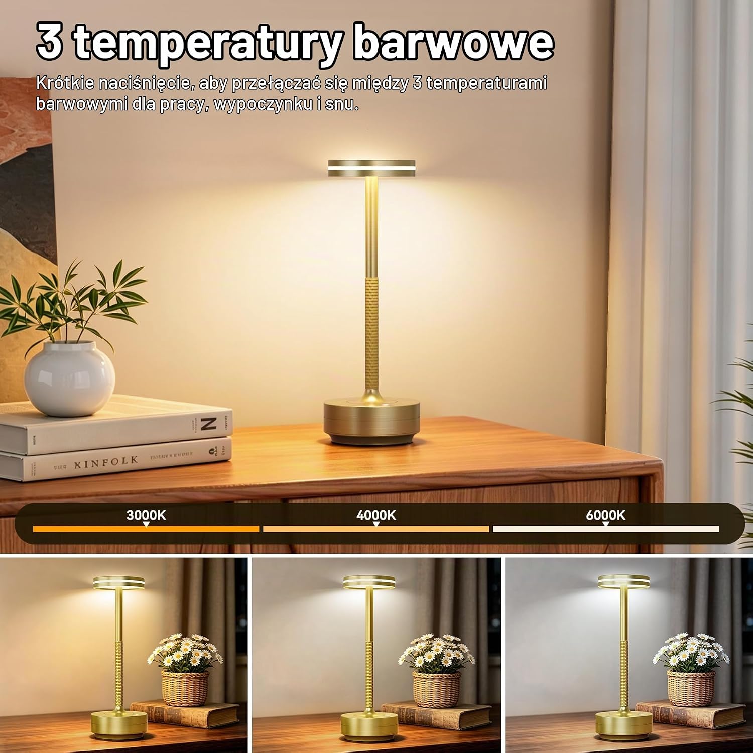 Thumbnail 1 de Görvitor bezprzewodowa lampa stołowa LED 5000 mAh, złota, IP54