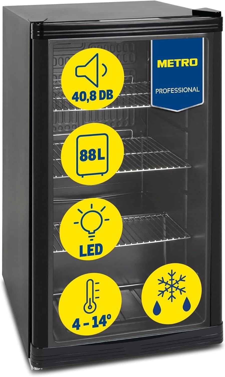 Detalle de METRO Professional Réfrigérateur à boissons GPC1088 – 88 L, noir, 43 x 49 x 83 cm