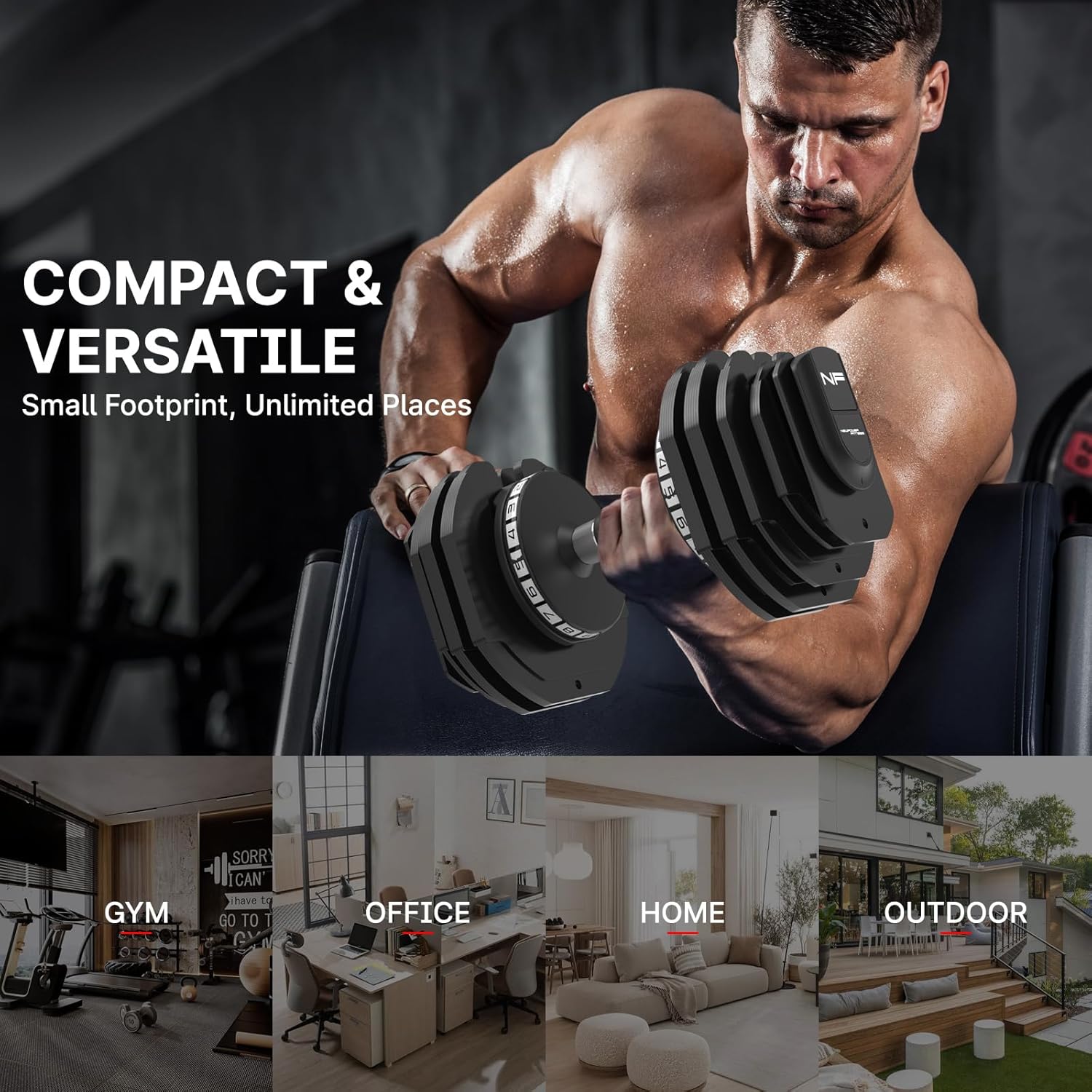 Thumbnail 6 de Newpower Fitness 25kg/36kg Adjustable Dumbbell Set (18-Weight System) – Space-Saving with Anti-Slip Handle