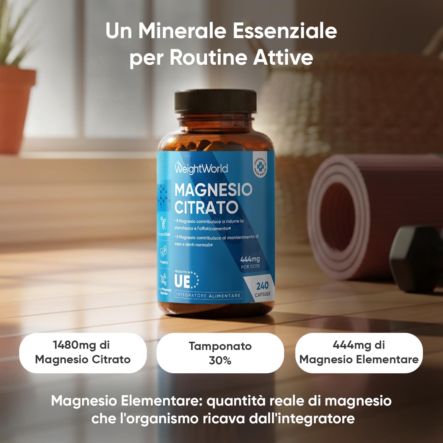 Detalle de WeightWorld Magnesio Citrato Tamponato 30% 444 mg: 240 capsule vegane (4 mesi)