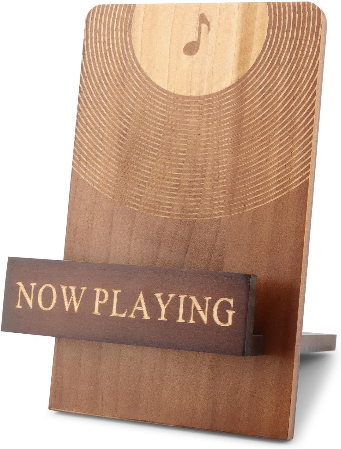Detalle de Klomveris Vinyl Record Stand: Classic Wood Albums Now Playing Display