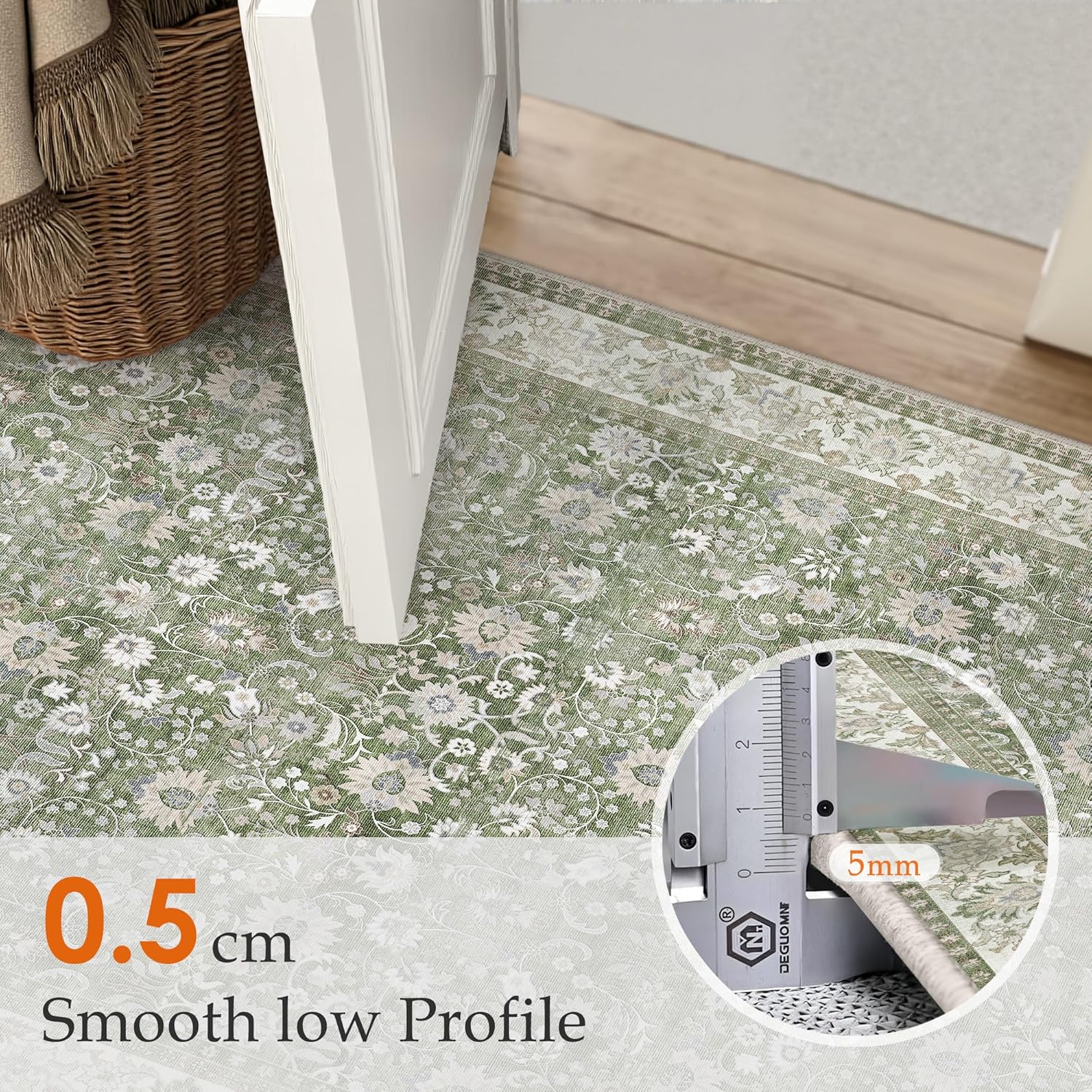 Thumbnail 2 de PureCozy Green 160x230cm Large Area Rug – Vintage Soft, Non-Slip, Machine Washable