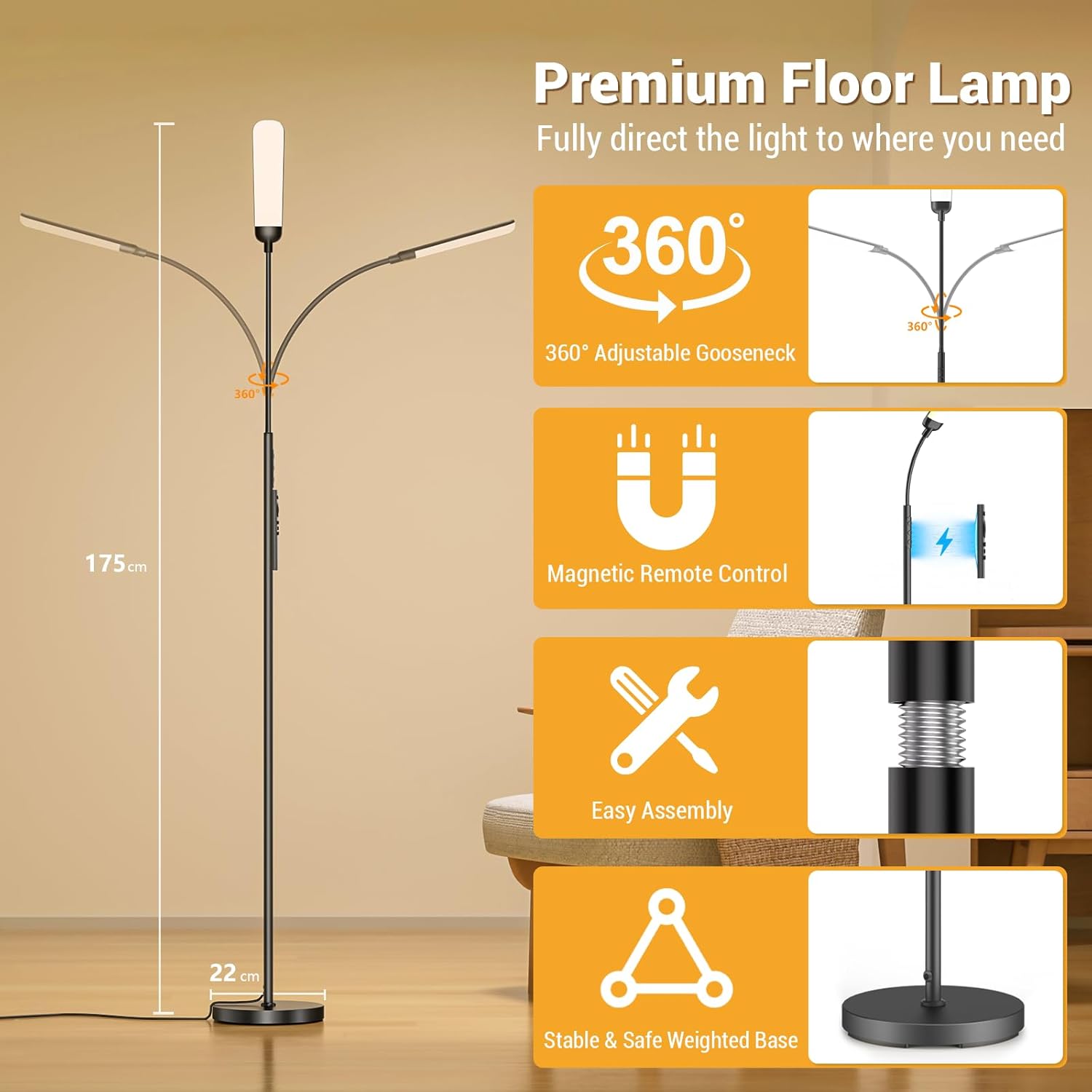 Thumbnail 6 de YICAIZI Lampadaire LED Dimmable 18W
