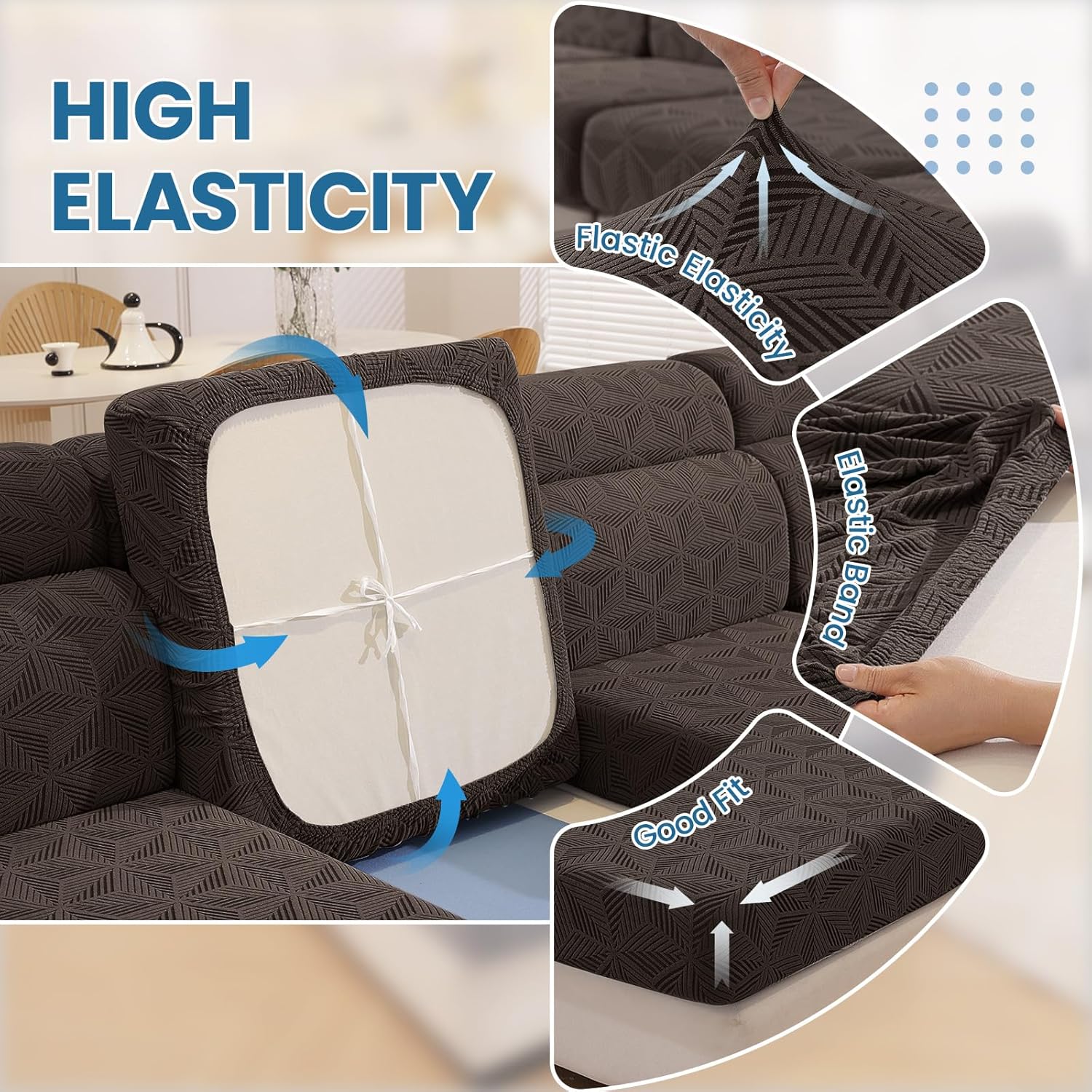Thumbnail 4 de Ystyle Funda Asiento Sofá Elástica 1 Plaza + Chaise Longue Marrón