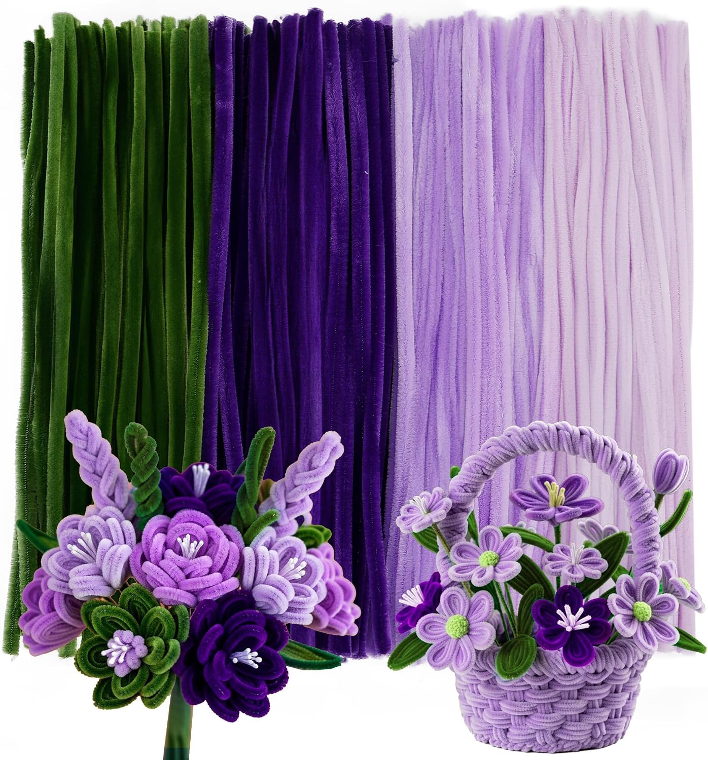 Detalle de Caydo Purple Pipe Cleaners for Flowers, 200 Chenille Stems, 12-Inch