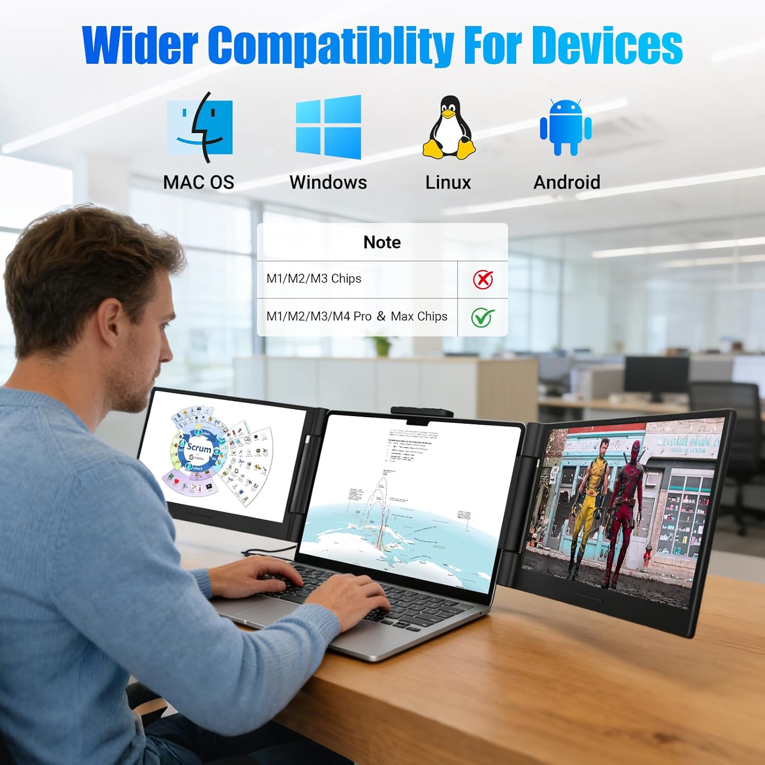 Thumbnail 3 de Funhill 14-inch Laptop Screen Extender (1080P IPS, Triple Portable Monitor) for 13–17.3" Laptops