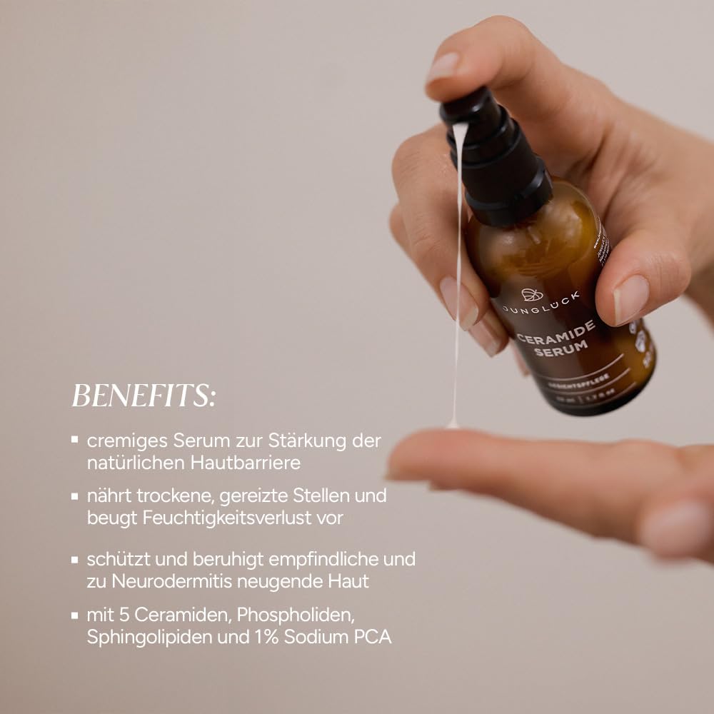 Detalle de junglück JUNGLÜCK Ceramide Serum (vegan) – nährendes Gesichtsserum gegen trockene, gereizte Haut & Rötungen