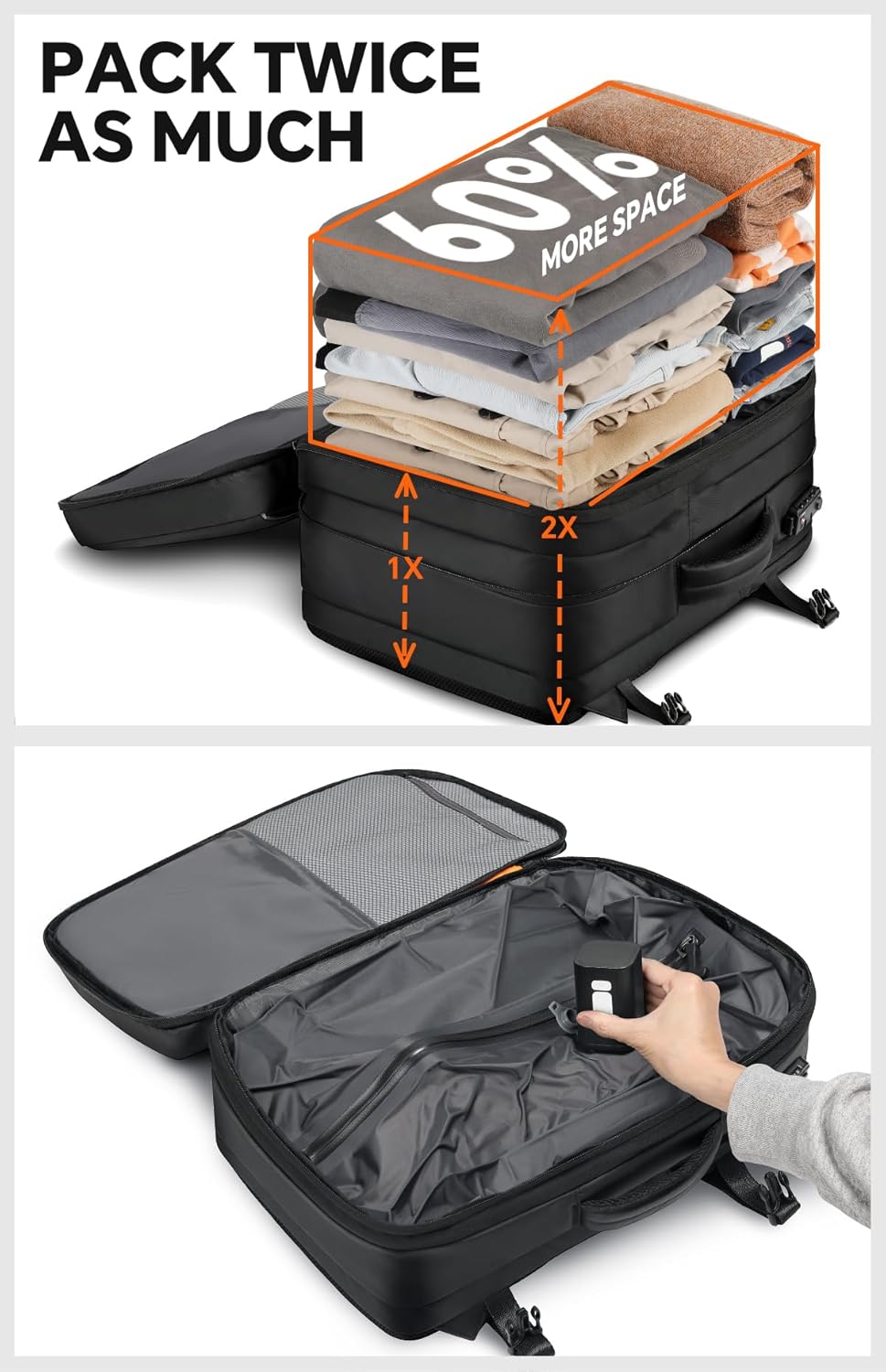 Thumbnail 6 de FIROVIAN Vacuum Backpack Travel 70L Expandable Carry-On with Compression System and 2 Detachable TPU Vacuum Bags