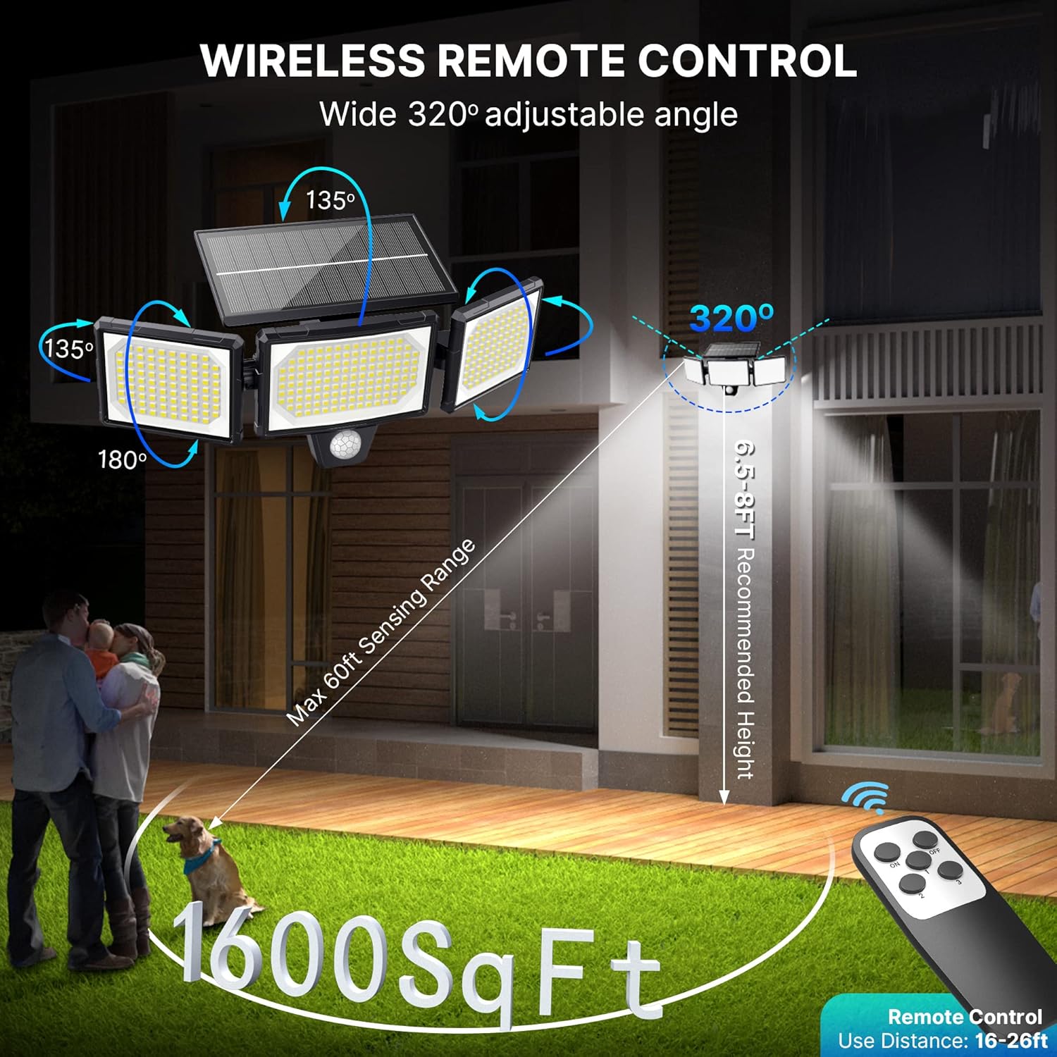 Detalle de Luce solare esterna con sensore di movimento (2 pezzi) – 304 LED, 3 modalità, telecomando, IP65