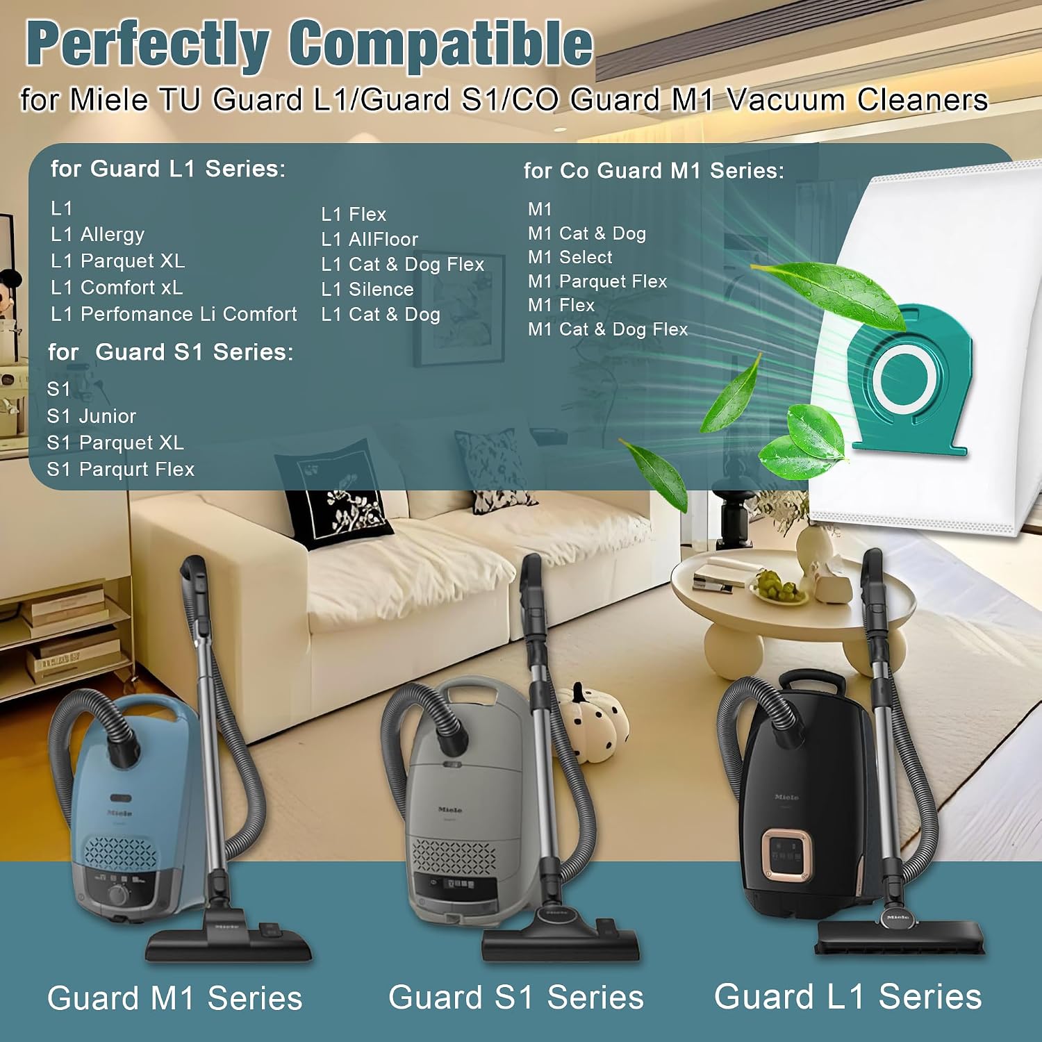 Detalle de Lot de 3 sacs d’aspirateur Pymin pour Miele série TU (Guard L1 / Guard S1 / CO Guard M1) – grande capacité