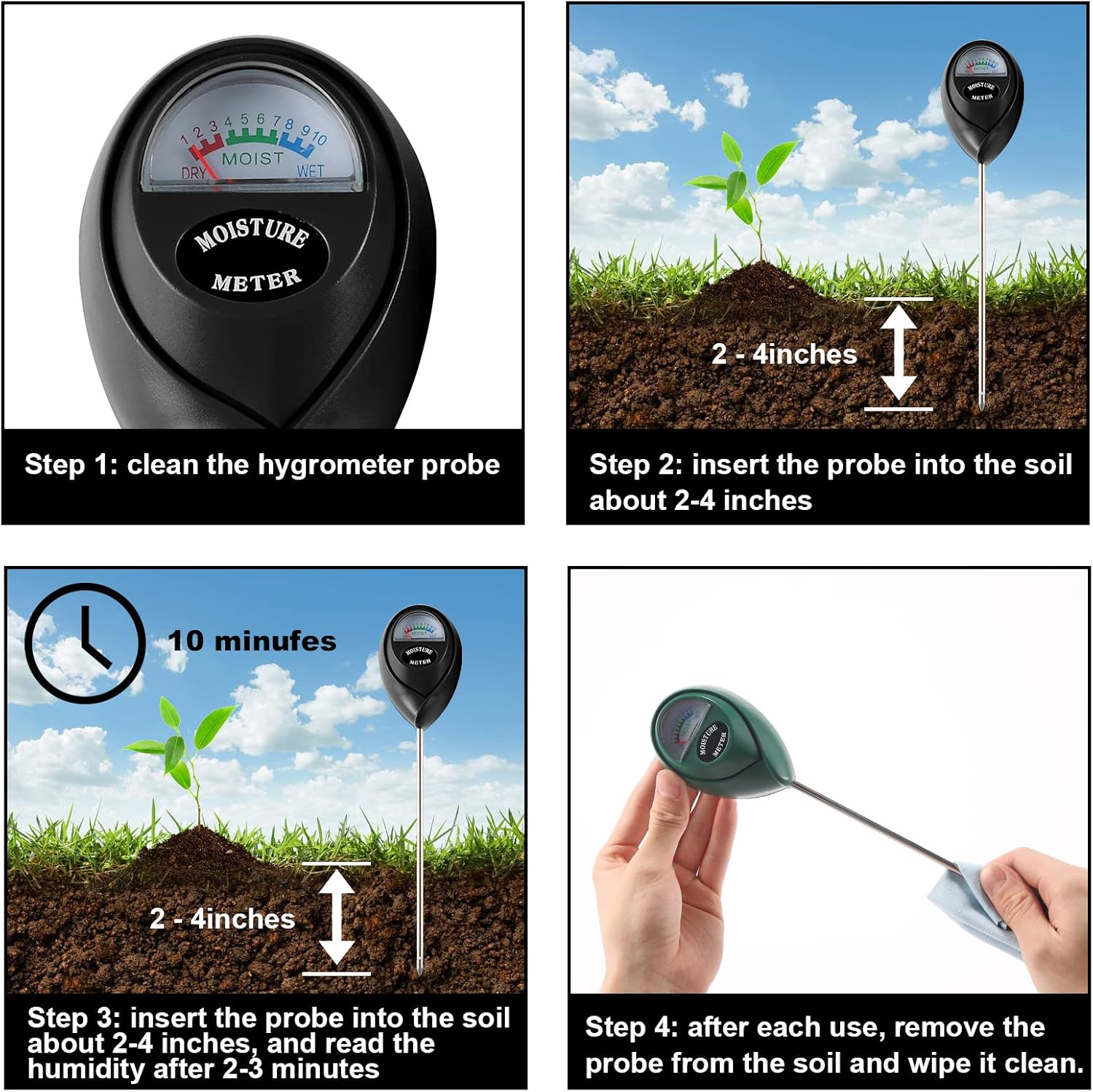 Detalle de Rngeo 2-Pack Soil Moisture Meter with 7-inch Probe and Colour-Coded Dial