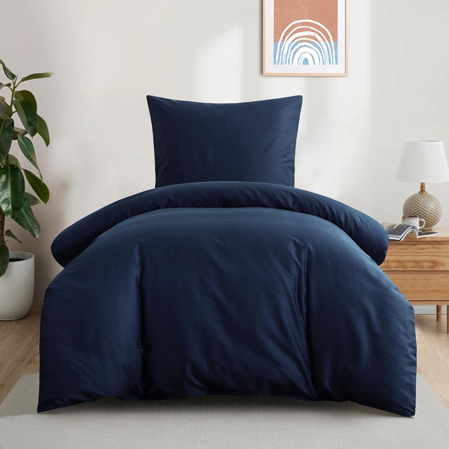 Detalle de Aisbo Bettwäsche 155x220 Baumwolle Blau – 2-teiliges Set mit Reißverschluss, OEKO-TEX