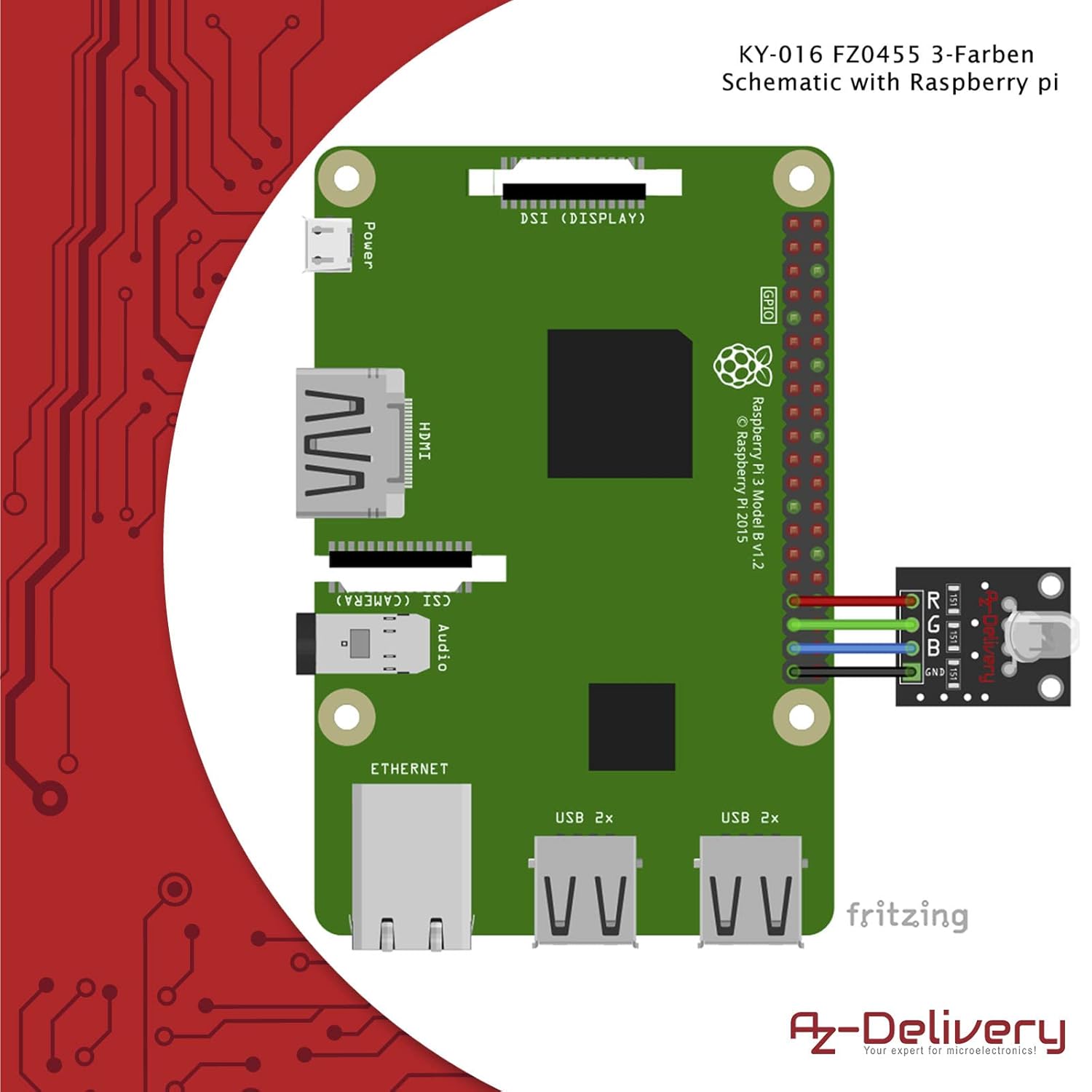 Detalle de AZDelivery 3 x KY-016 FZ0455 modulo LED RGB a 3 colori per Arduino (con e-book)