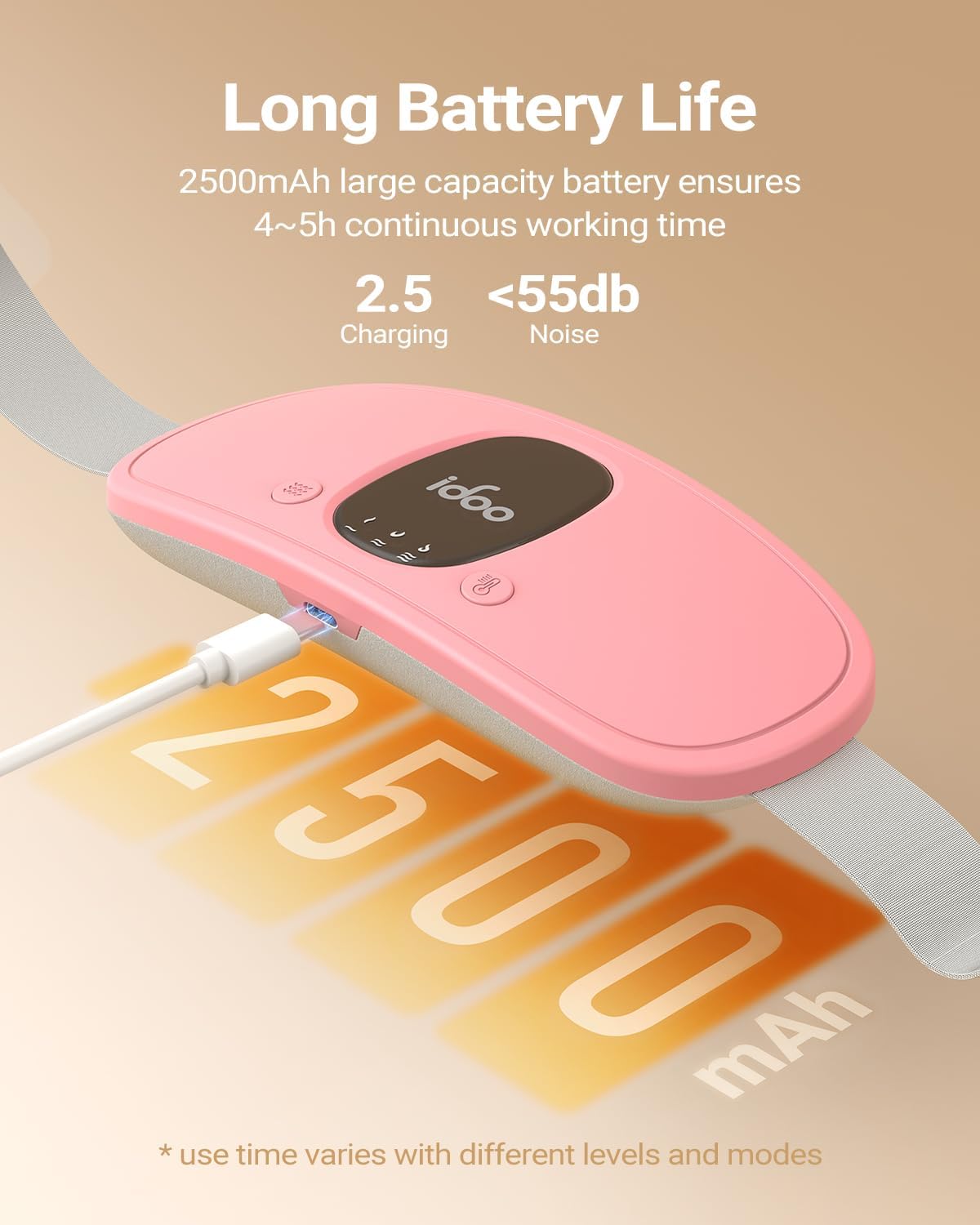 Detalle 2 de iDOO Portable Heating Pad Belt – rechargeable heated wrap for waist and abdomen (pink)