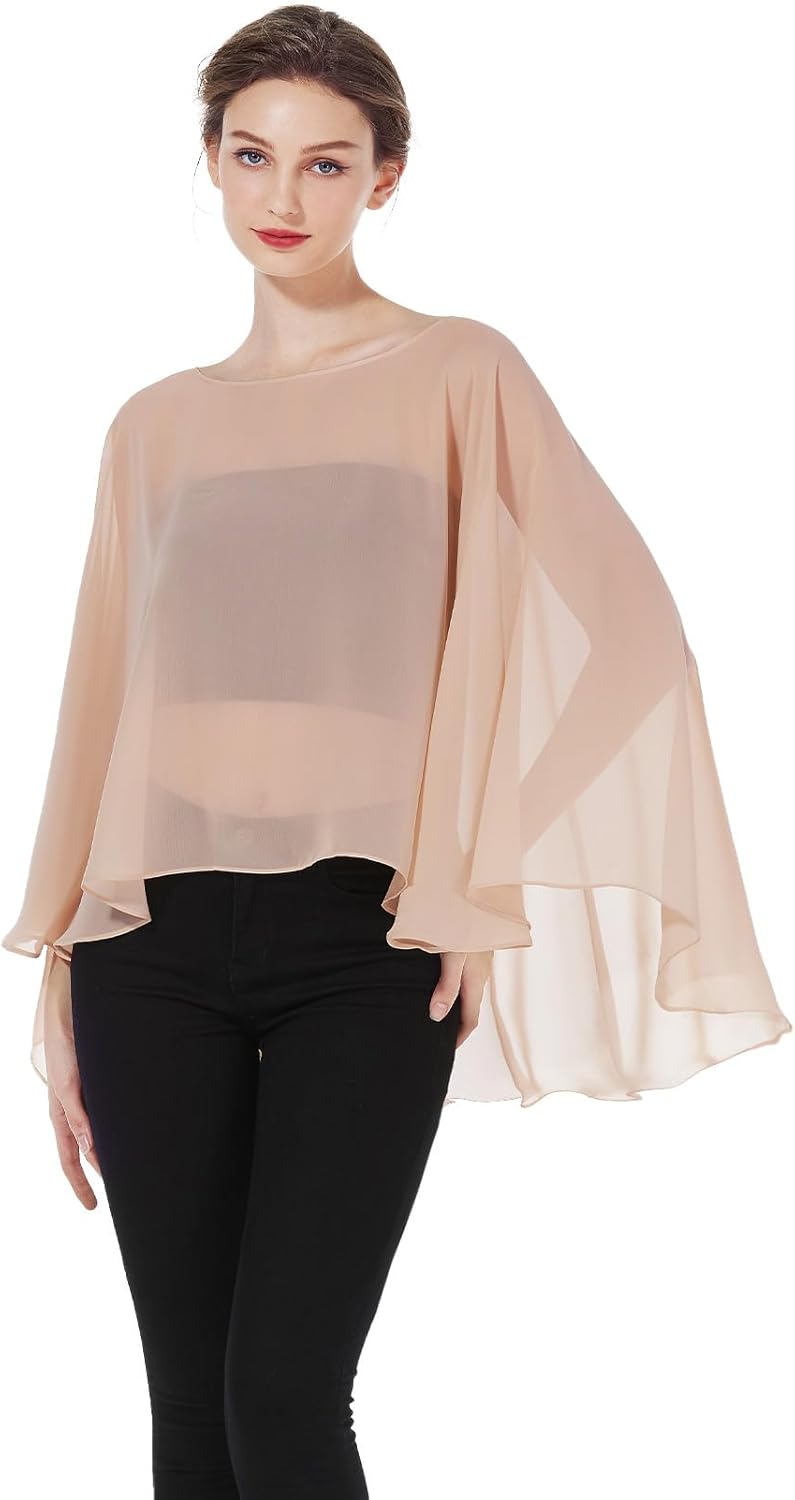 BEAUTELICATE Chiffon Shawl Wrap: Lightweight Summer Capelet for Weddings and Evening Wear