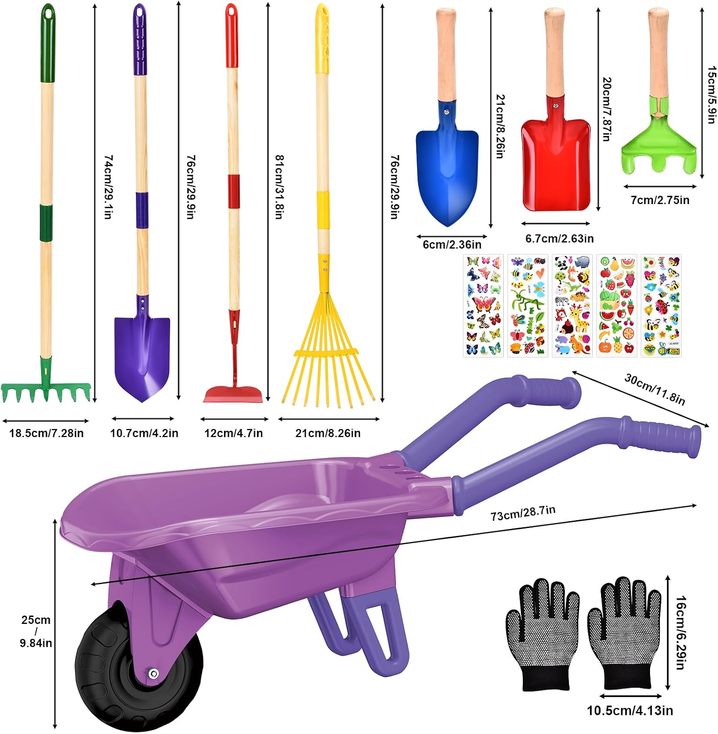 Thumbnail 2 de JONRRYIN Carriola per Bambini – Set giardinaggio completo con carriola, attrezzi e guanti (Viola)