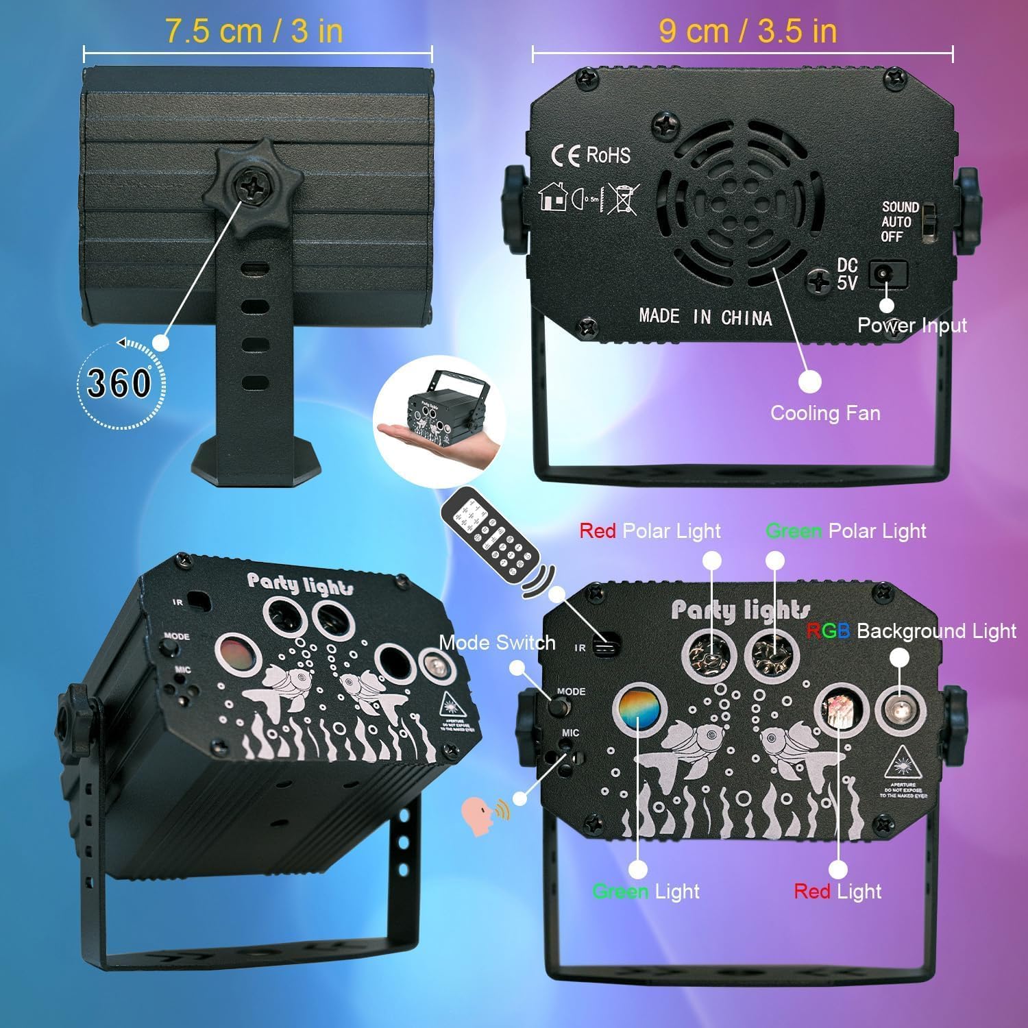 Thumbnail 5 de Dj Disco Party Light: Sound Activated Strobe for Parties 60 Patterns 🎥
