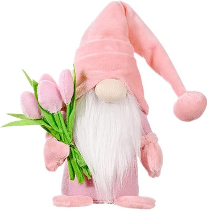 Detalle 2 de Super Idee Stehende Niedliche Wichtel mit Tulpen – Zweier-Set, Rosa/Grau, 37 × 8 × 6 cm