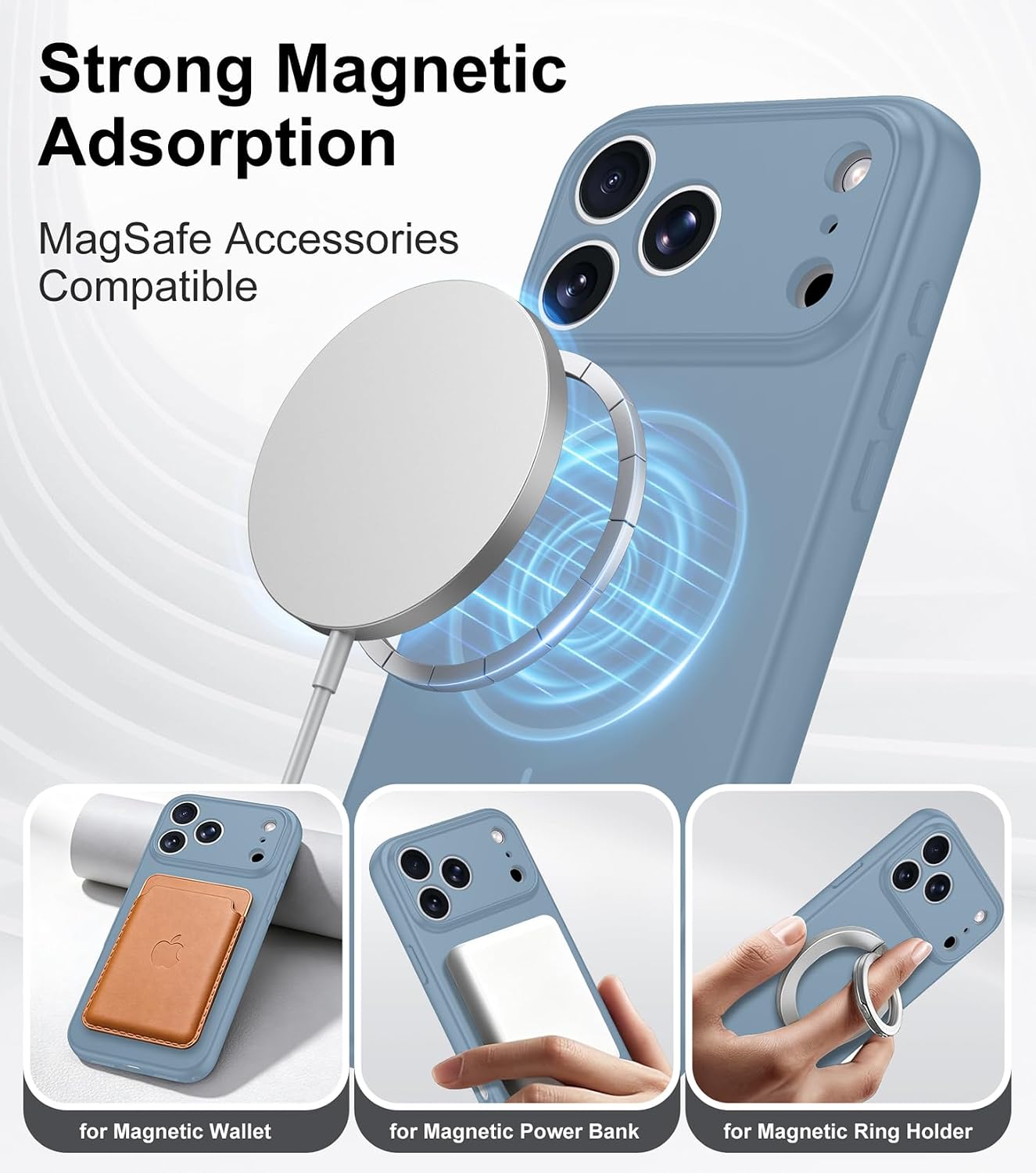 Detalle de hitfine Magnetic Silicone Case for iPhone 17 Pro Max/18 Pro Max, MagSafe, Light Blue