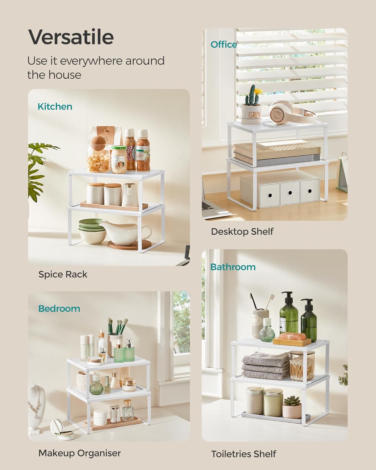 Thumbnail 4 de SONGMICS KCS01WT Stackable cupboard organisers (set of 2)
