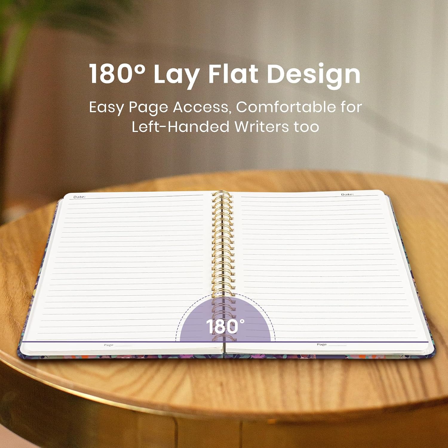 Detalle 2 de Taja Hardcover Spiral Journal, 6" x 8", 140 College-Ruled Pages, Lavender Floral