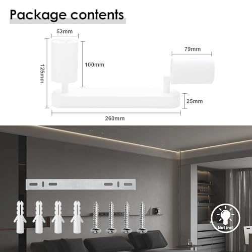 Detalle de KYOTECH Lámpara de Techo LED Blanca con 2 Focos GU10 Orientables y Giratorios